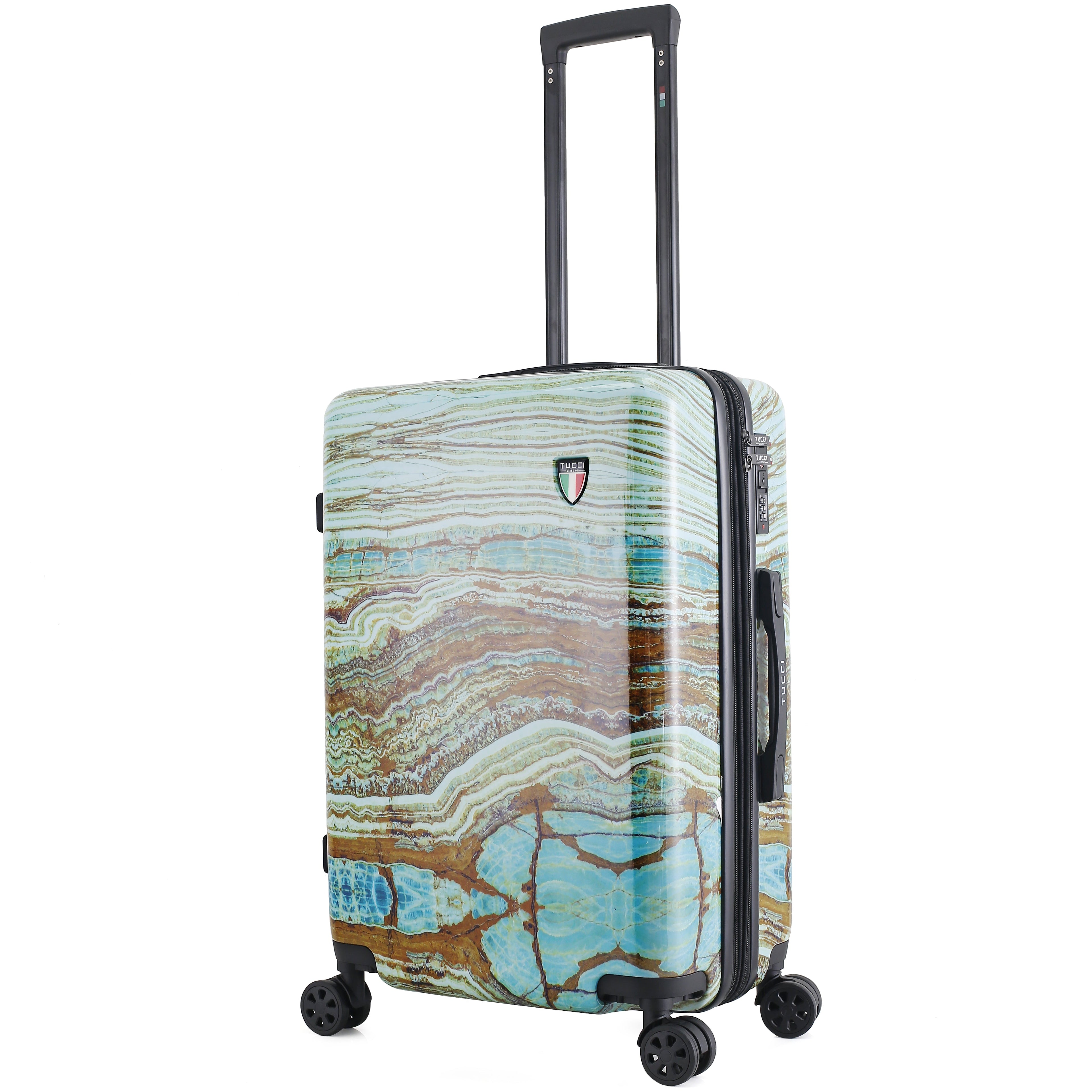 TUCCI Italy Earth Art Emerald Marble 3 PC Set (20", 24", 28") Luggage Suitcase