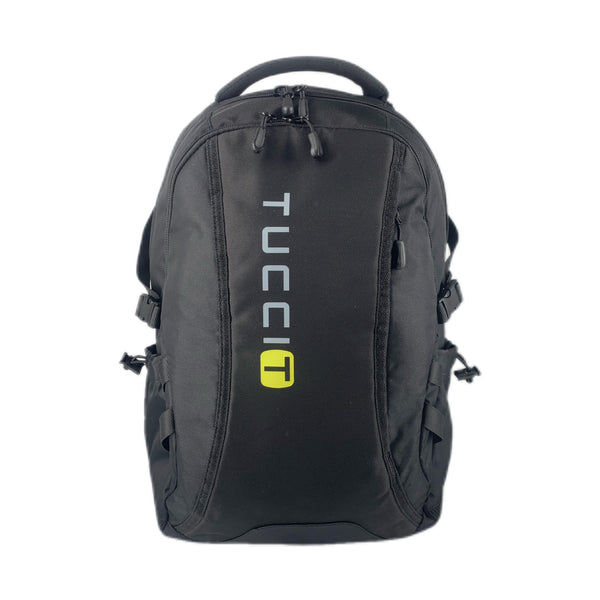 TUCCI Italy TrailTracker 18.5" Backpack – Black, Multi‑Pocket Organizer, Laptop Compartment, Padded Back, Side Bottle Pockets