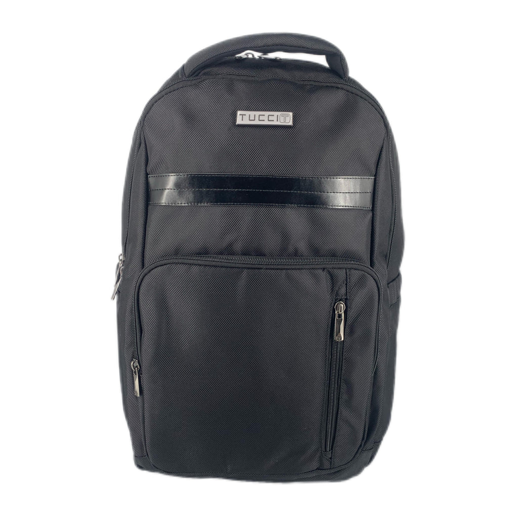 TUCCI Italy Biker 18.9" Backpack – Black, Multi‑Compartment Design, Front Zipper Pocket, Laptop Compartment, Air‑Flow Back Padding