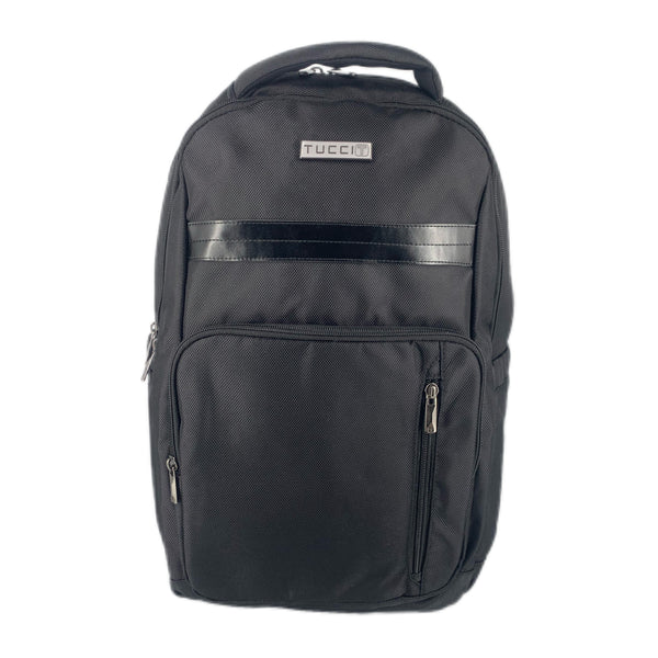 TUCCI Italy Biker 18.9" Backpack – Black, Multi‑Compartment Design, Front Zipper Pocket, Laptop Compartment, Air‑Flow Back Padding