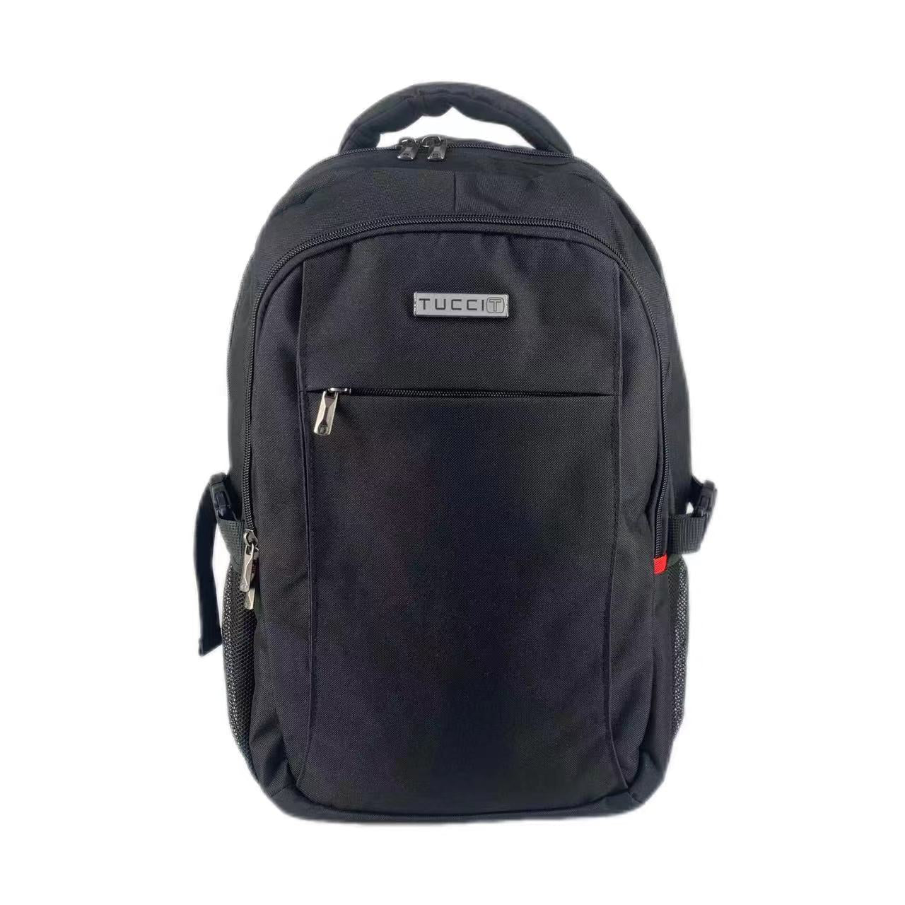 TUCCI Italy Scout 18.11" Backpack – Black, Multi‑Pocket Organizer, Laptop Compartment, Air‑Flow Back Padding, Bottle Mesh Pockets