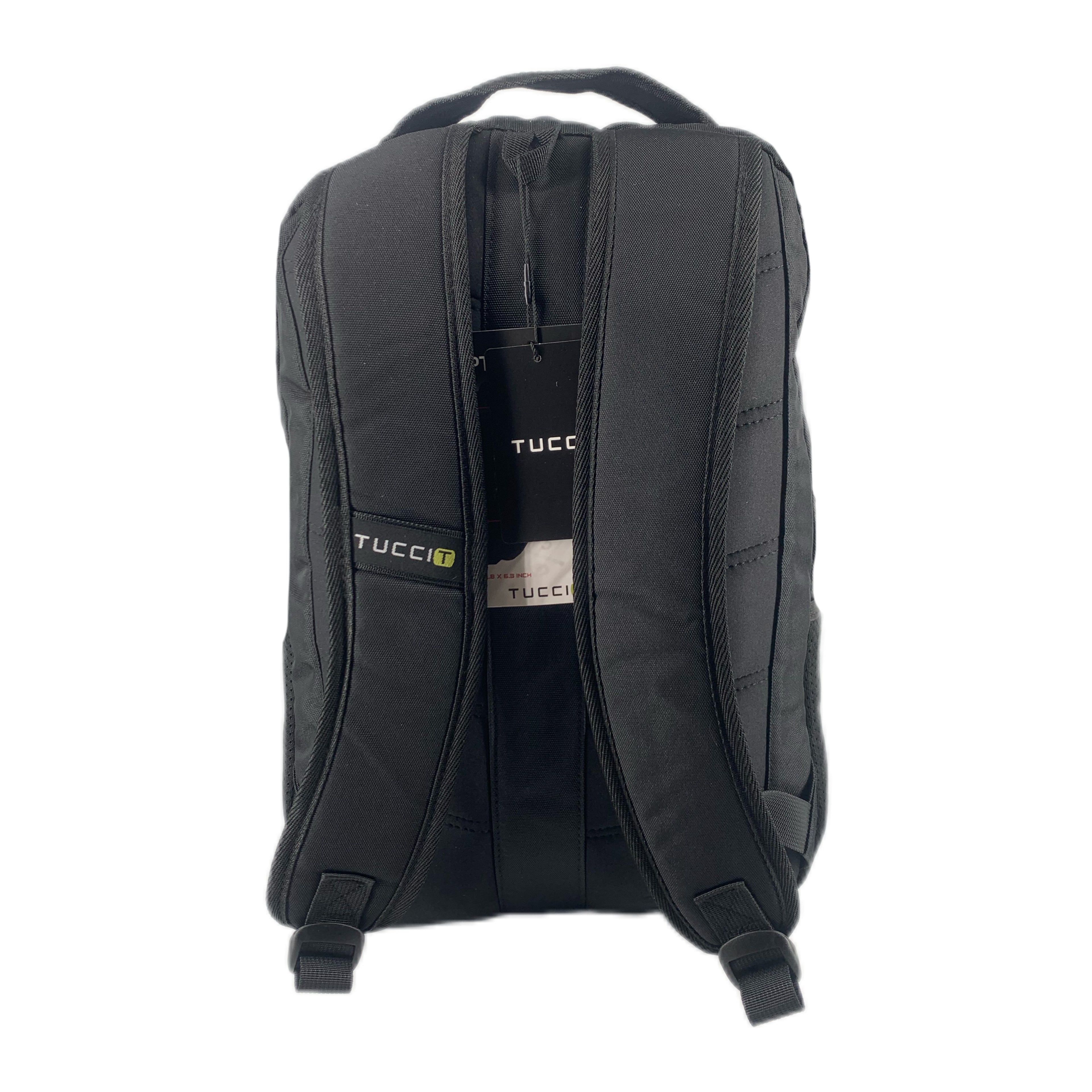 TUCCI Italy CityRider 17.7" Backpack, Multi-Compartment, Laptop & Bottle Pockets, Black
