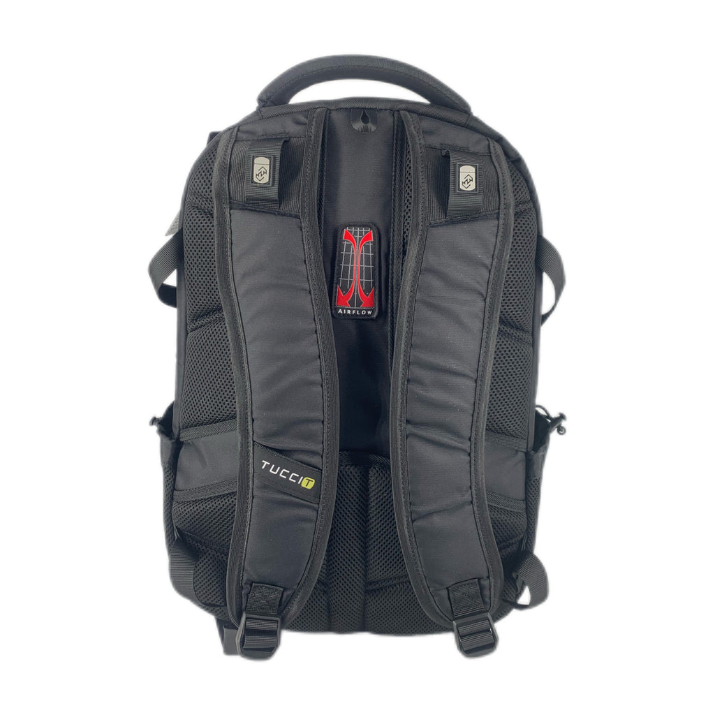 TUCCI Italy TrailTracker 18.5" Backpack – Black, Multi‑Pocket Organizer, Laptop Compartment, Padded Back, Side Bottle Pockets