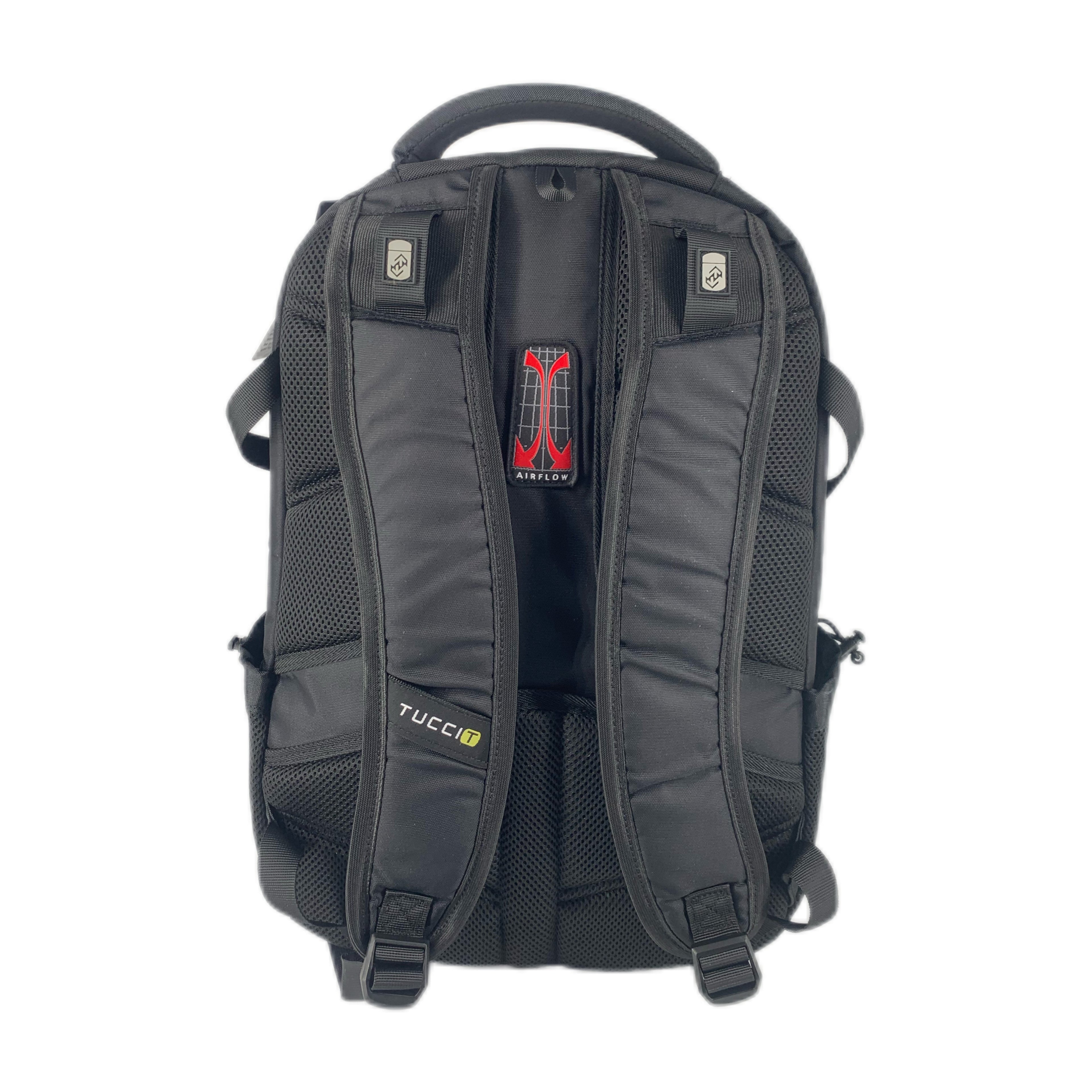 TUCCI Italy TrailTracker 18.5" Backpack – Black, Multi‑Pocket Organizer, Laptop Compartment, Padded Back, Side Bottle Pockets