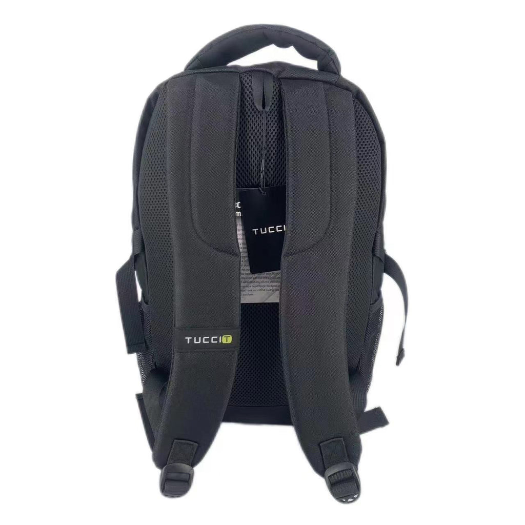 TUCCI Italy Scout 18.11" Backpack – Black, Multi‑Pocket Organizer, Laptop Compartment, Air‑Flow Back Padding, Bottle Mesh Pockets