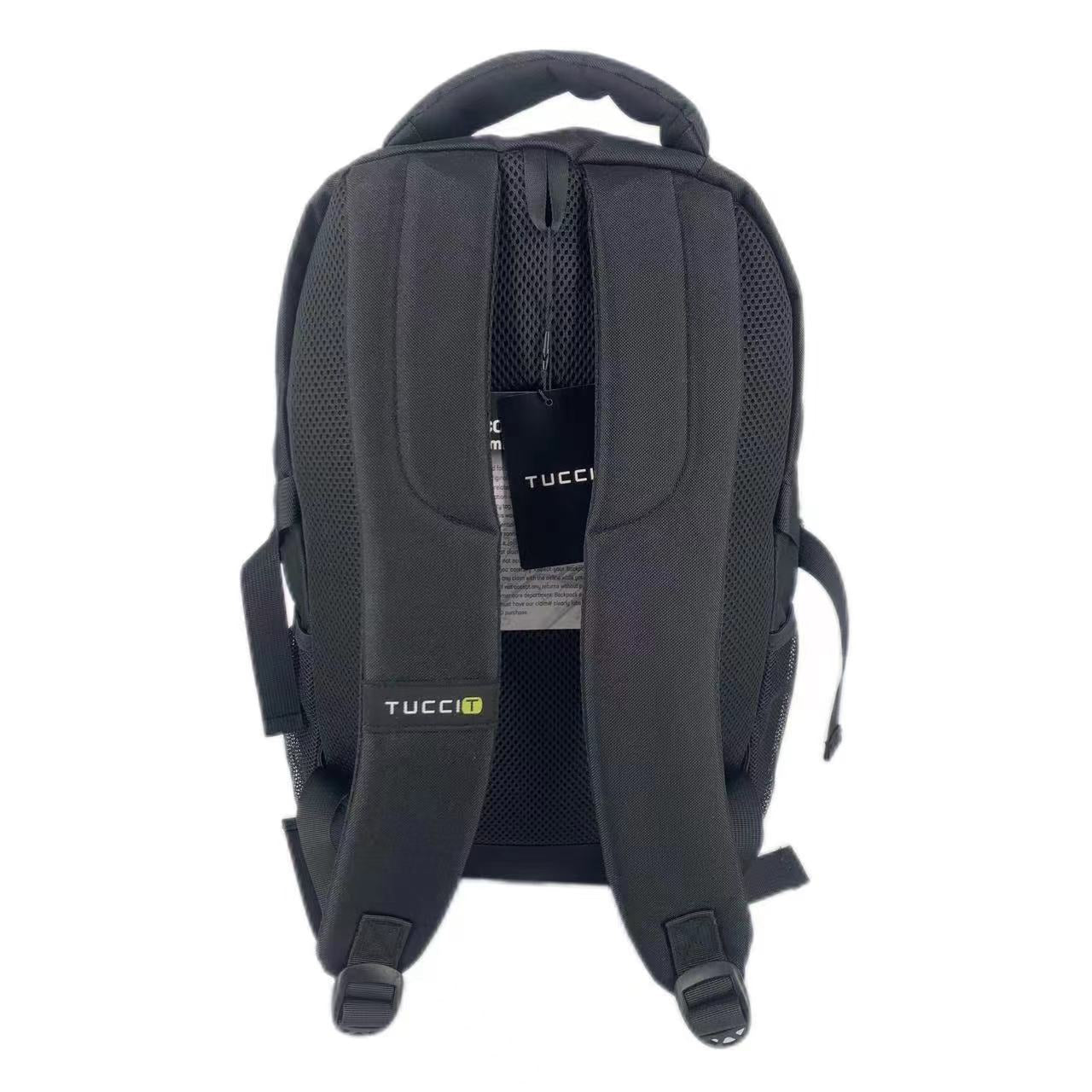 TUCCI Italy Scout 18.11" Backpack – Black, Multi‑Pocket Organizer, Laptop Compartment, Air‑Flow Back Padding, Bottle Mesh Pockets
