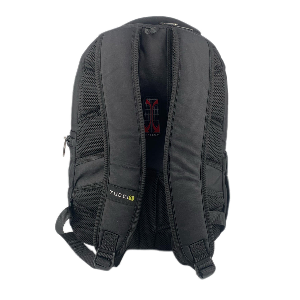 TUCCI Italy TurboPack Backpack – Black, 18", Travel & Work Bag with Laptop Compartment, Air‑Flow Back, Water Bottle Pockets, Multi‑Organizer