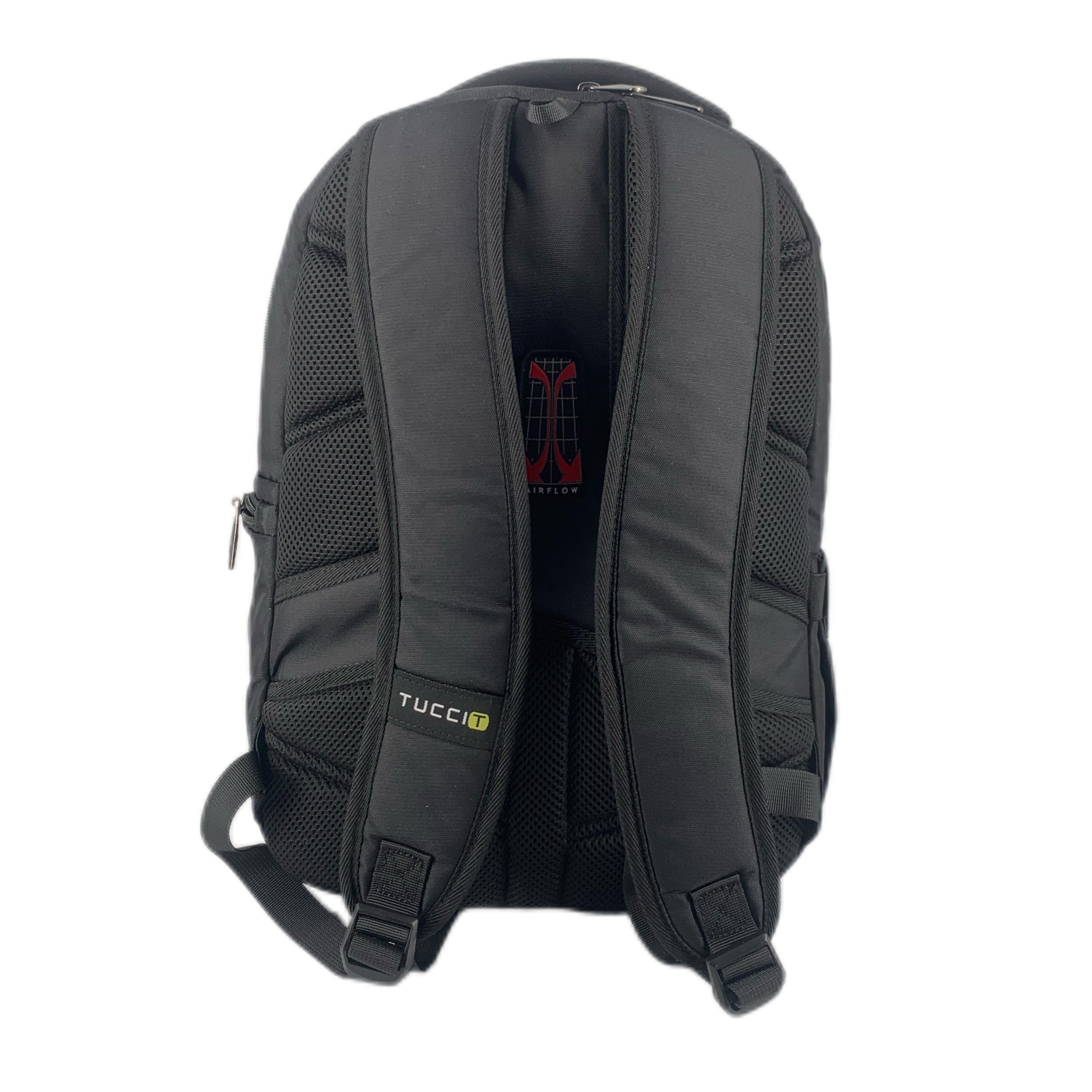 TUCCI Italy TurboPack Backpack – Black, 18", Travel & Work Bag with Laptop Compartment, Air‑Flow Back, Water Bottle Pockets, Multi‑Organizer