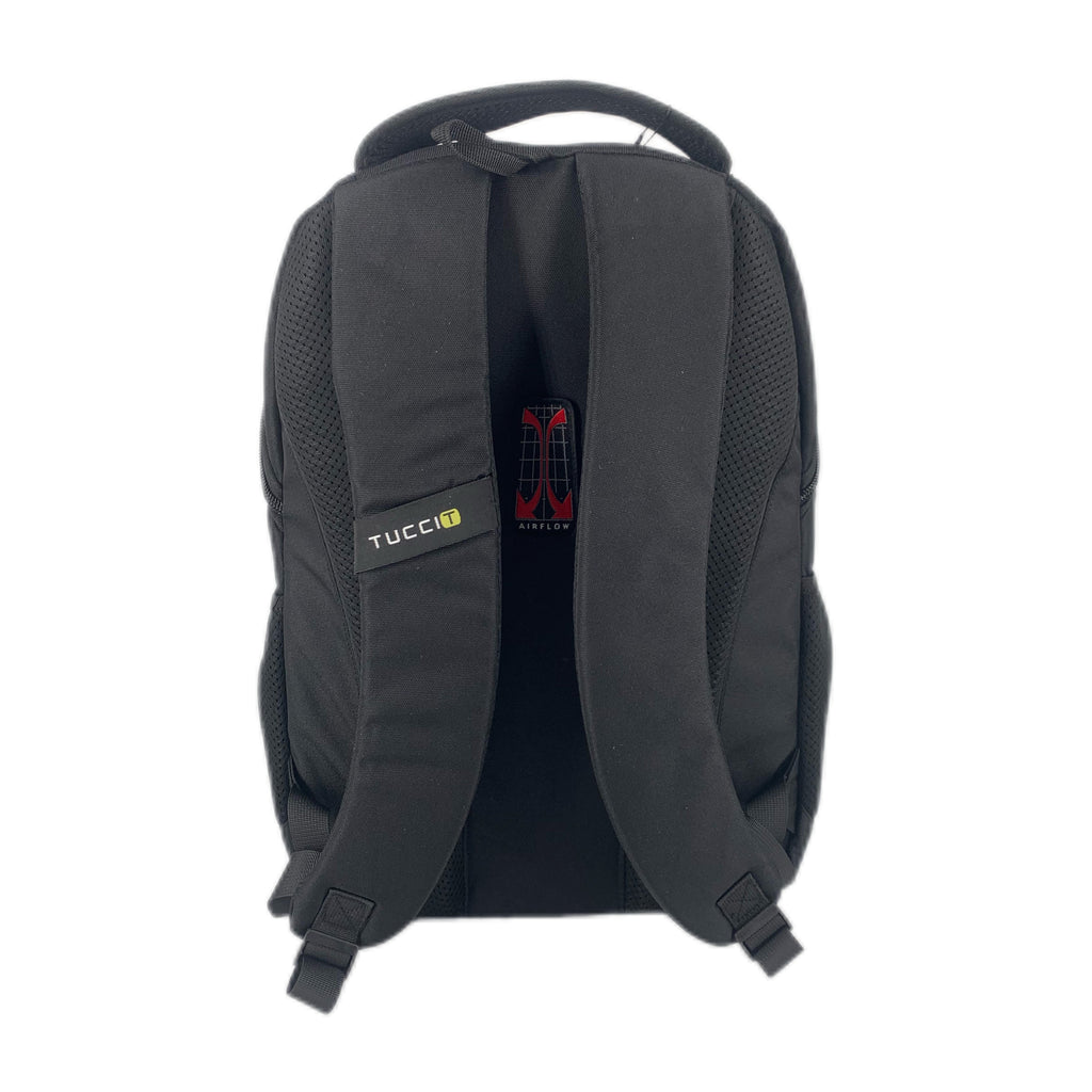 TUCCI Italy Dynamo 17.7" Backpack – Black, Lightweight Daily Pack with Laptop Compartment, Organizer Pockets, Water Bottle Storage