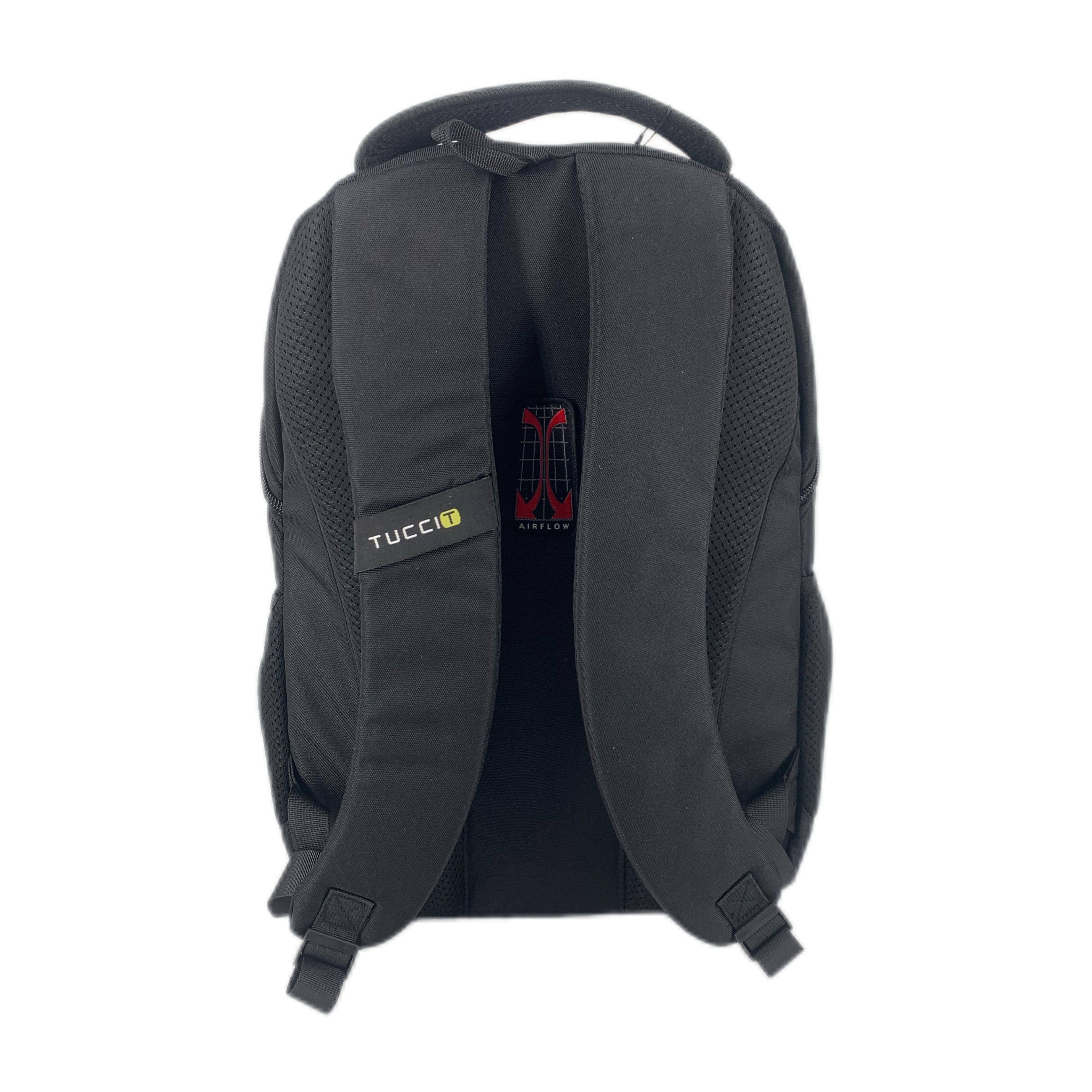 TUCCI Italy Dynamo 17.7" Backpack – Black, Lightweight Daily Pack with Laptop Compartment, Organizer Pockets, Water Bottle Storage