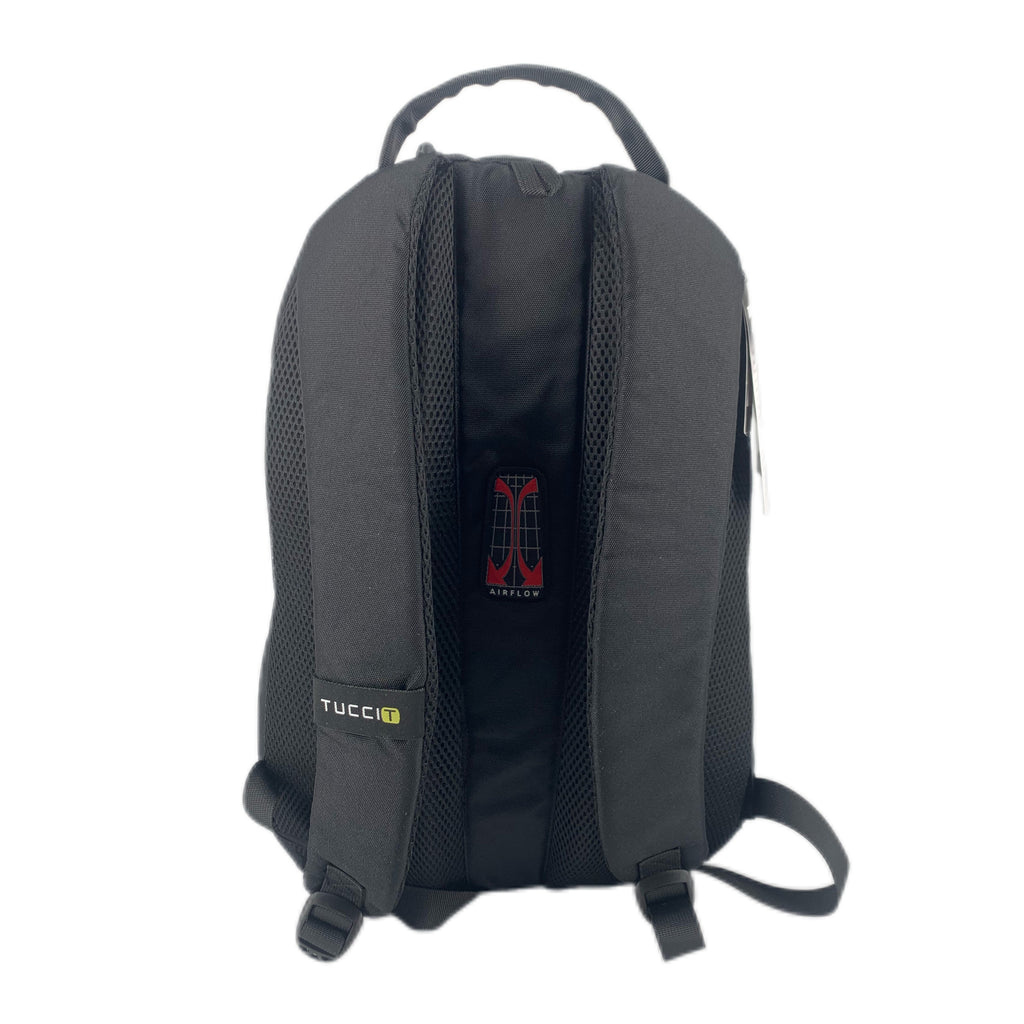 TUCCI Italy TrailBlazer 15.8" Backpack – Black, Reflective Safety Strip, Multi‑Pocket Organizer, Laptop Compartment, Water Bottle Pockets