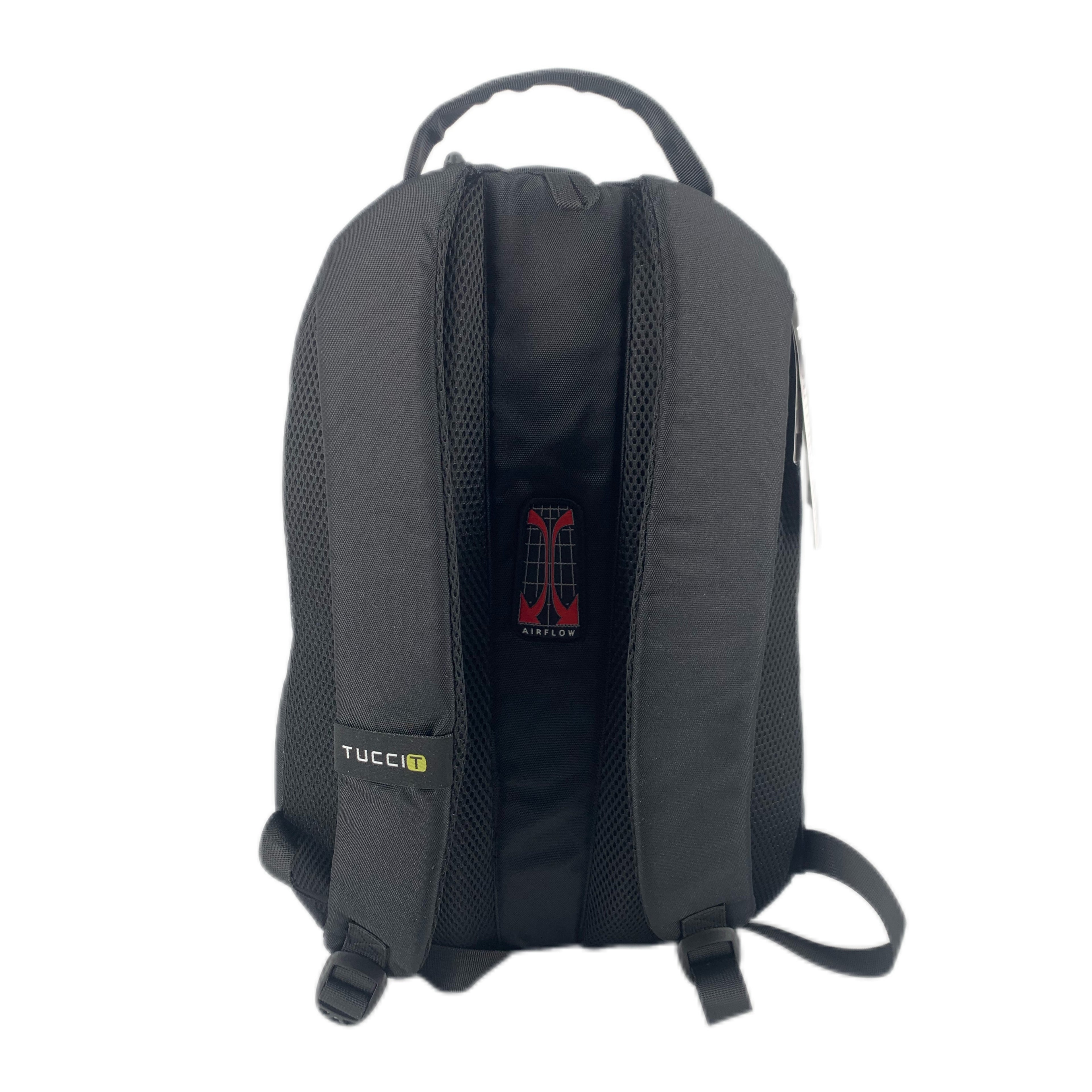 TUCCI Italy TrailBlazer 15.8" Backpack – Black, Reflective Safety Strip, Multi‑Pocket Organizer, Laptop Compartment, Water Bottle Pockets