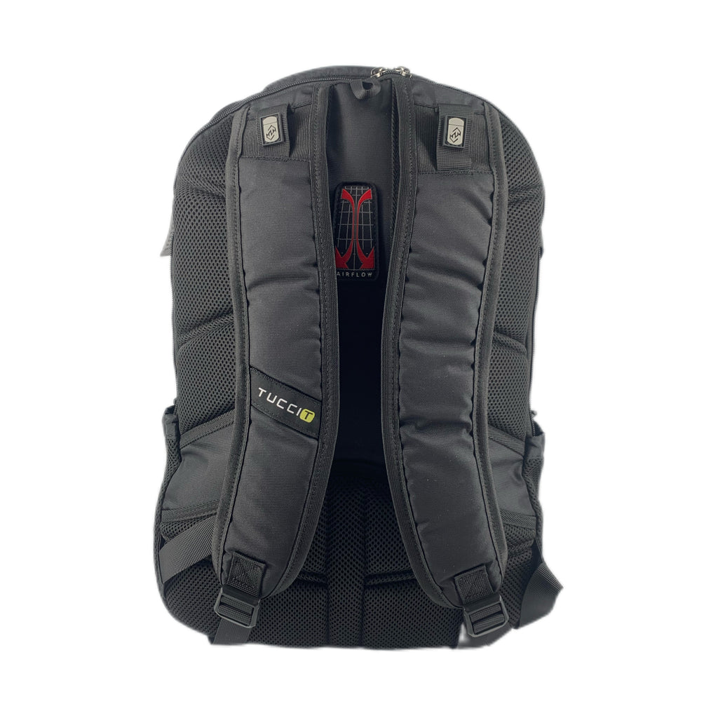TUCCI Italy HitchHiker 19.7" Backpack – Black, Multi‑Compartment Organizer, Laptop Pocket, Breathable Back, Water Bottle Pockets