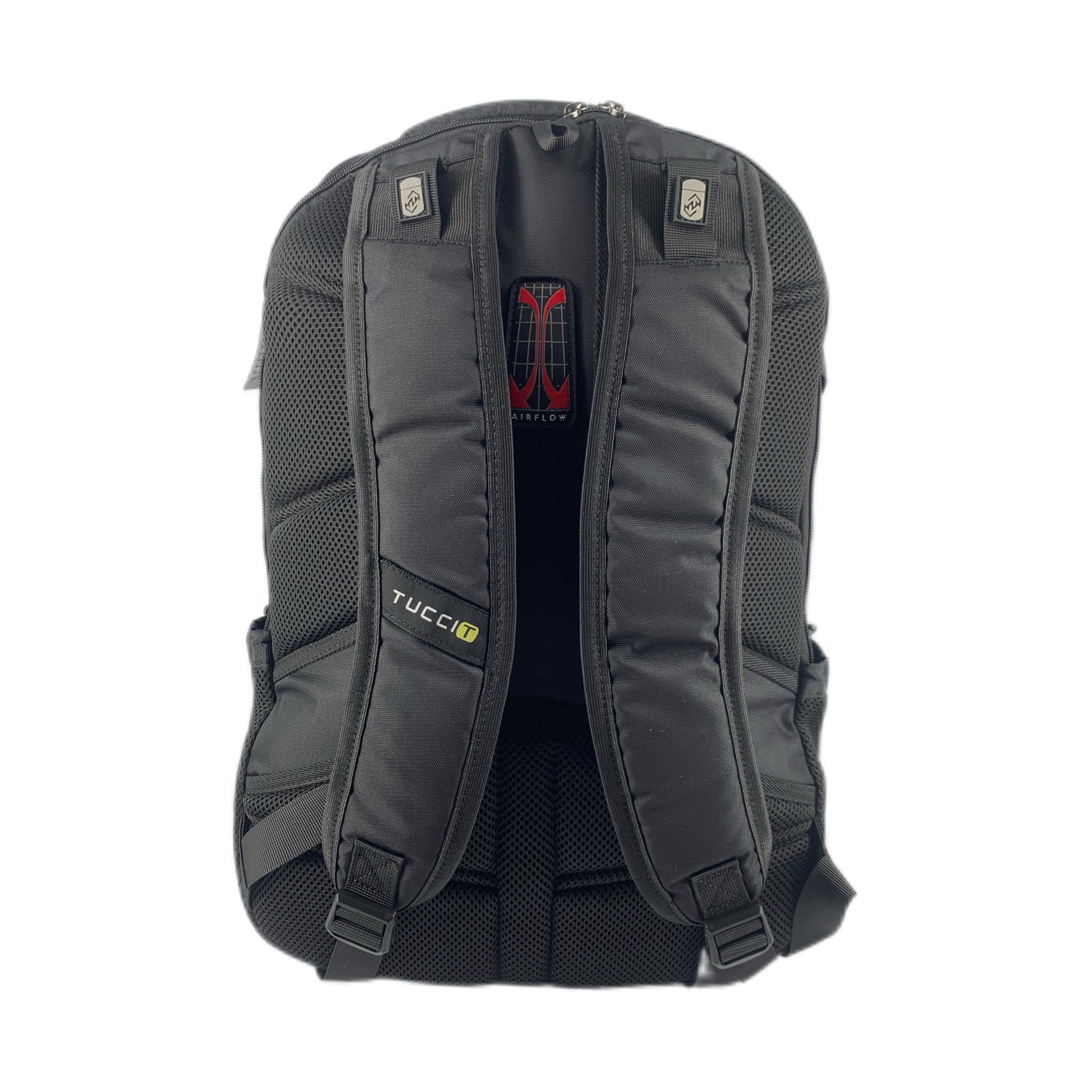 TUCCI Italy HitchHiker 19.7" Backpack – Black, Multi‑Compartment Organizer, Laptop Pocket, Breathable Back, Water Bottle Pockets