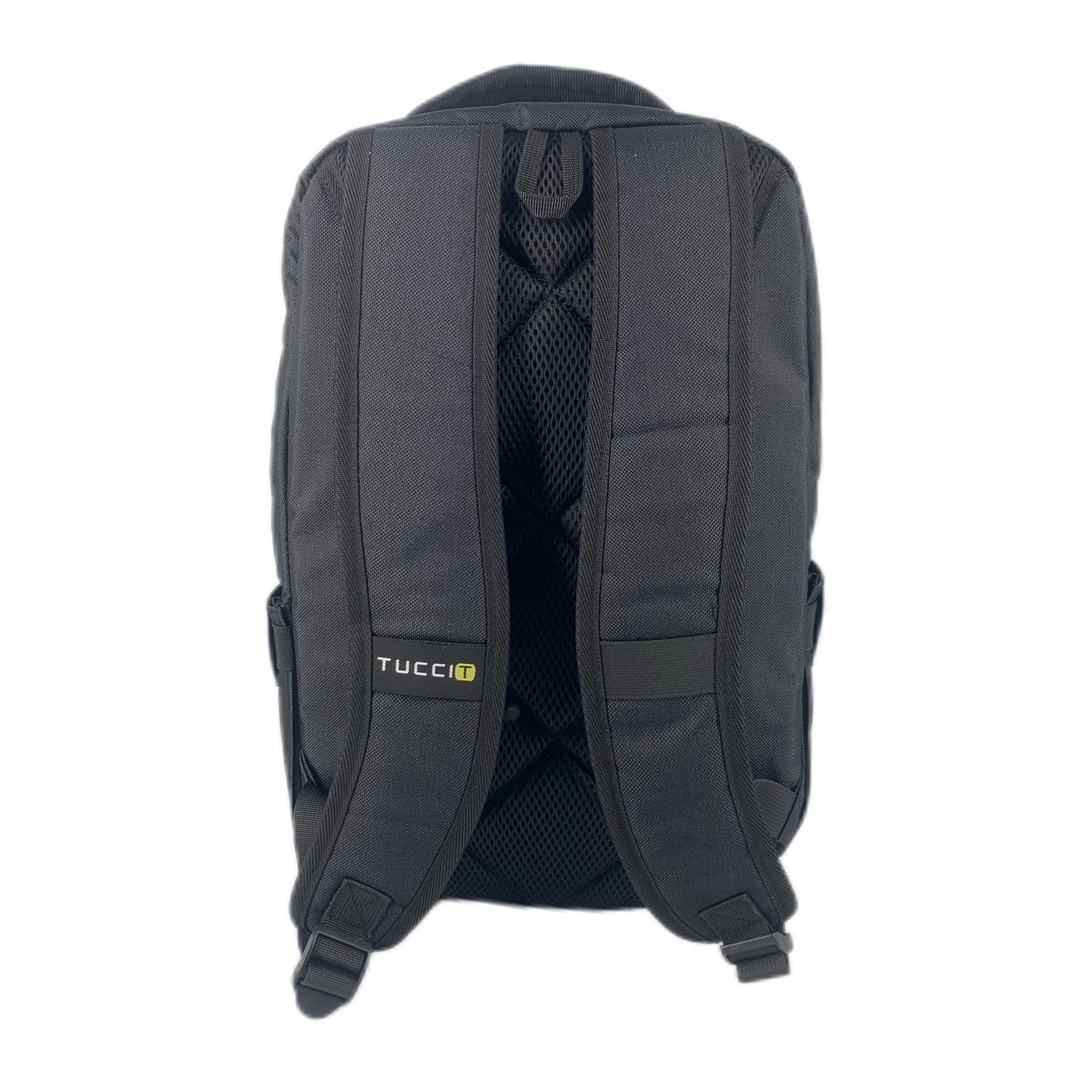 TUCCI Italy Adventurer 17" Backpack – Black, Lightweight Travel Pack with Laptop Compartment, Water Bottle Pockets, Padded Straps