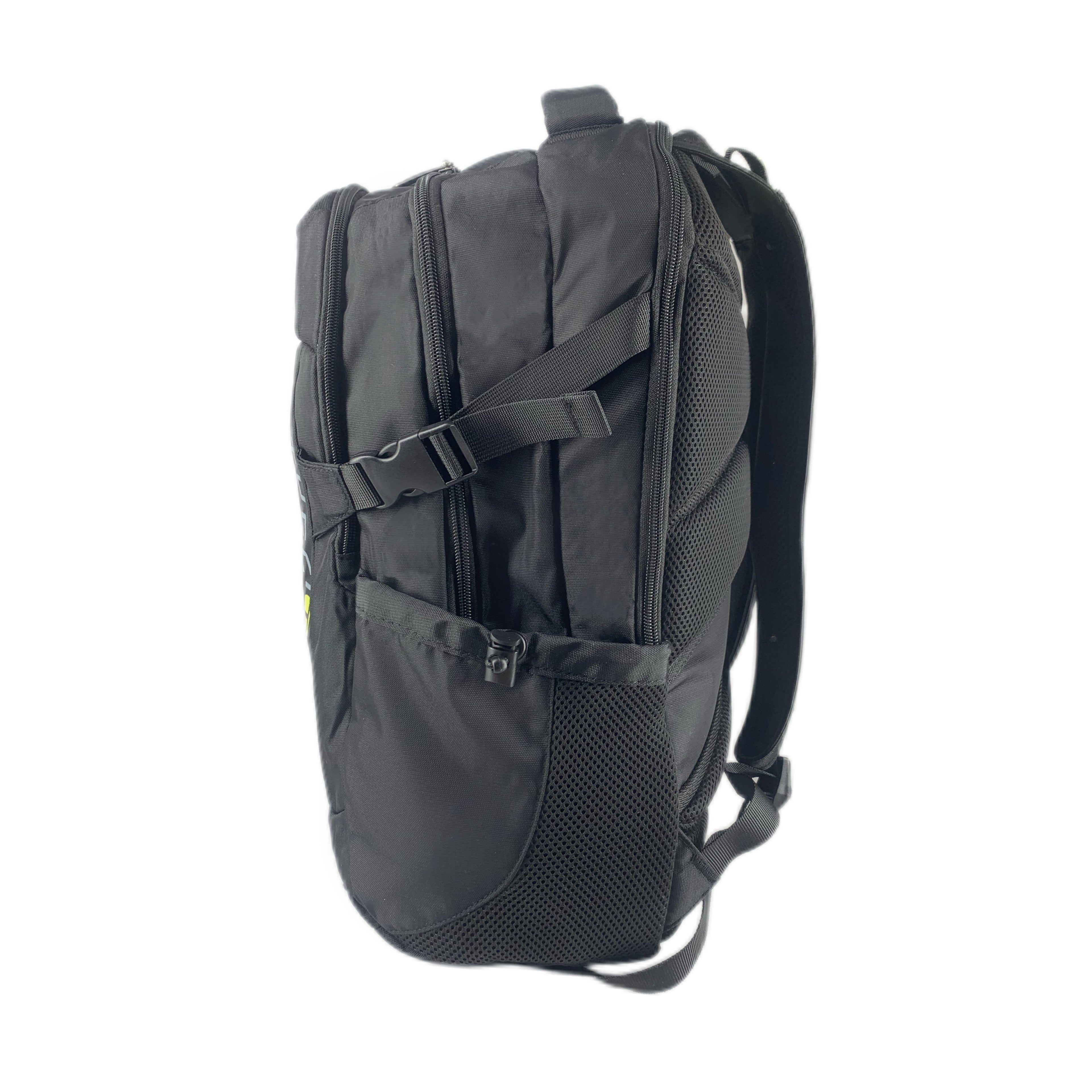 TUCCI Italy HitchHiker 19.7" Backpack – Black, Multi‑Compartment Organizer, Laptop Pocket, Breathable Back, Water Bottle Pockets