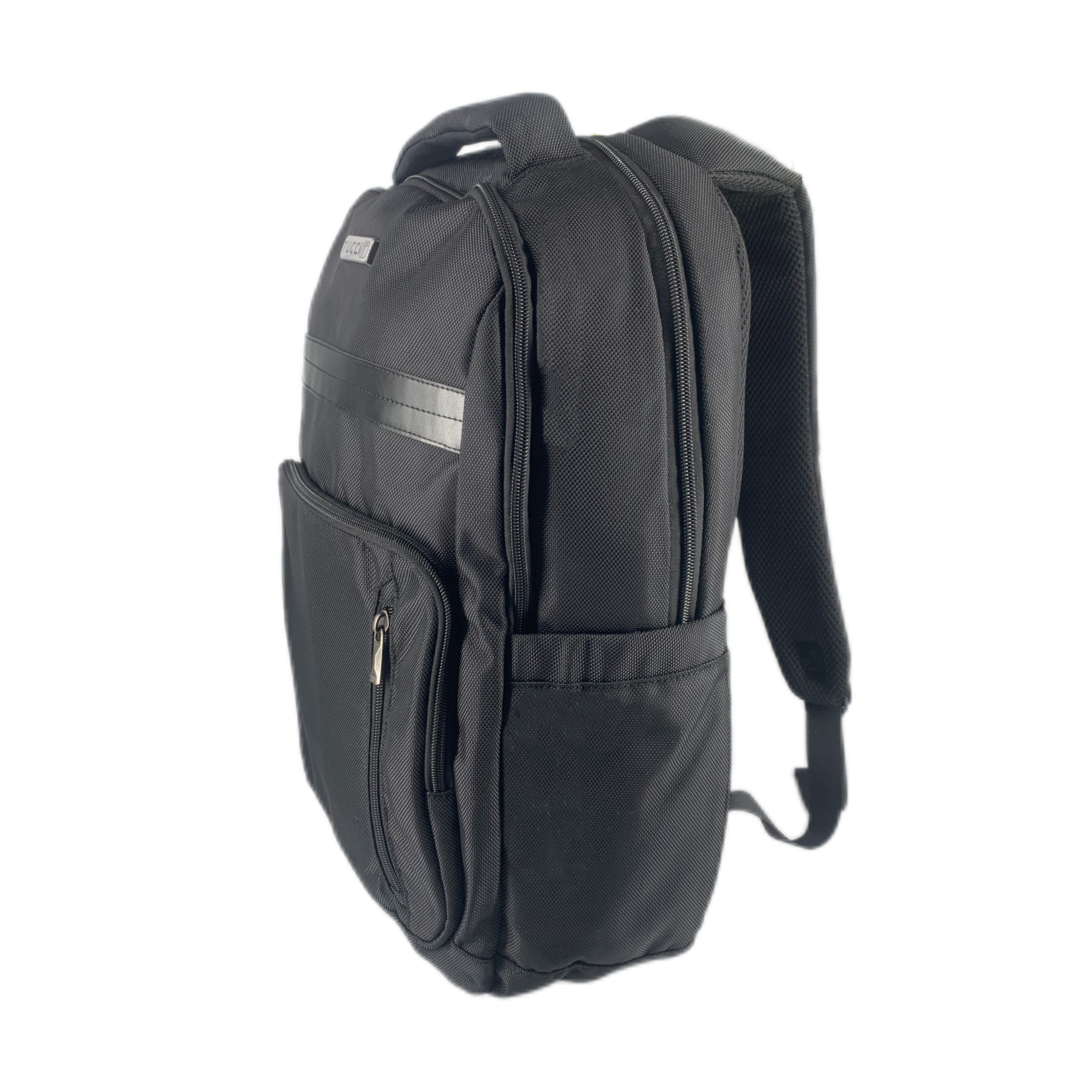 TUCCI Italy Biker 18.9" Backpack – Black, Multi‑Compartment Design, Front Zipper Pocket, Laptop Compartment, Air‑Flow Back Padding