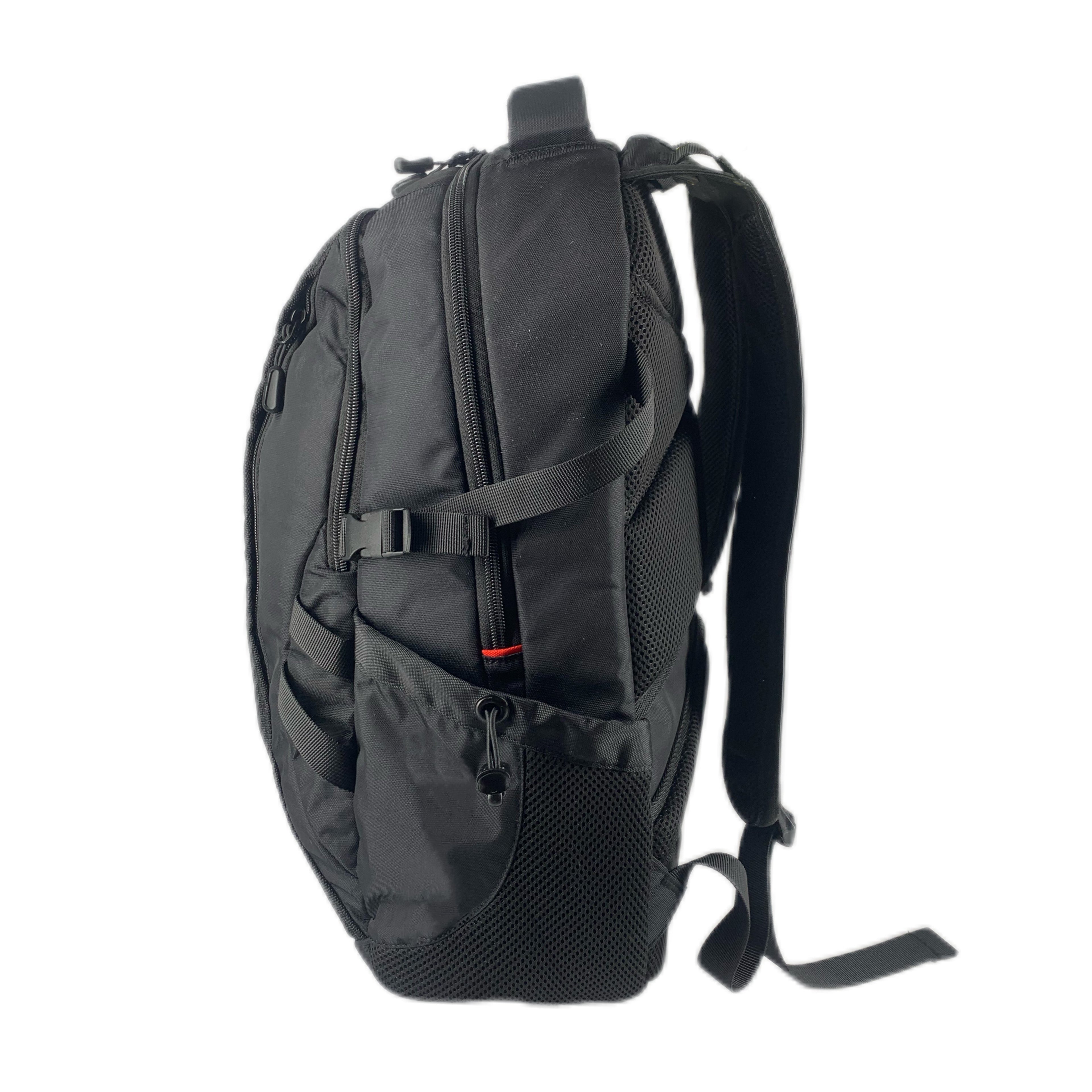 TUCCI Italy TrailTracker 18.5" Backpack – Black, Multi‑Pocket Organizer, Laptop Compartment, Padded Back, Side Bottle Pockets