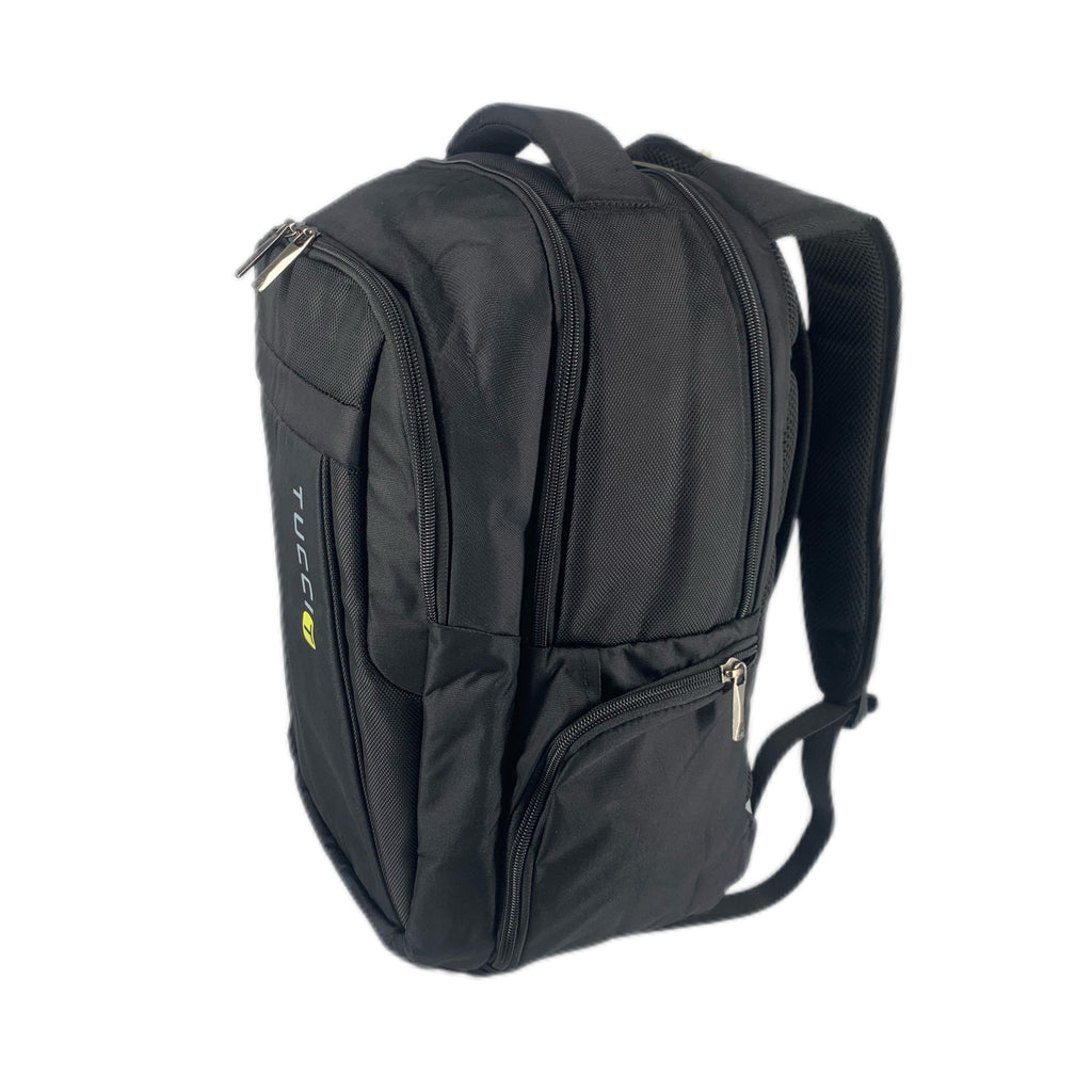 TUCCI Italy TurboPack Backpack – Black, 18", Travel & Work Bag with Laptop Compartment, Air‑Flow Back, Water Bottle Pockets, Multi‑Organizer