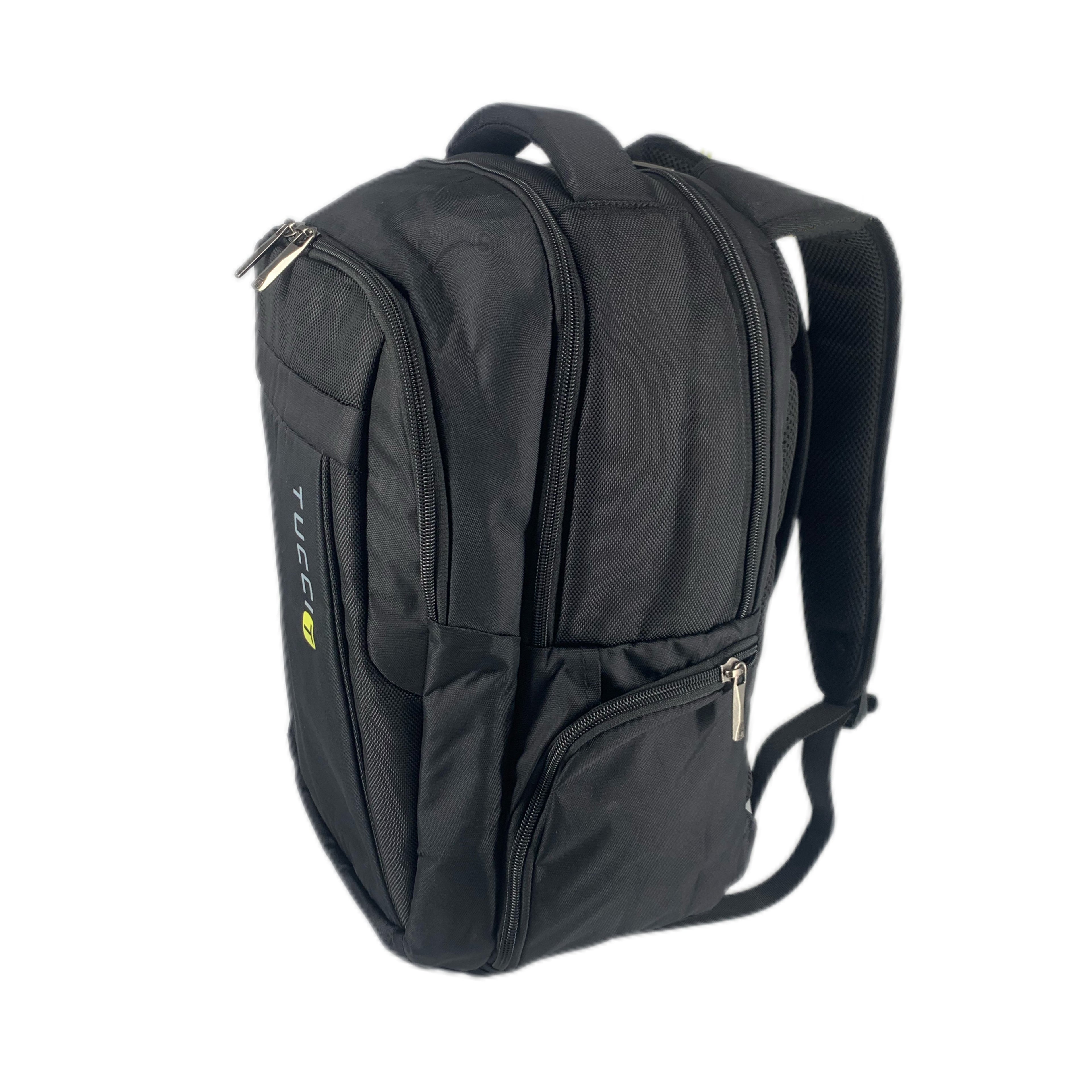 TUCCI Italy TurboPack Backpack – Black, 18", Travel & Work Bag with Laptop Compartment, Air‑Flow Back, Water Bottle Pockets, Multi‑Organizer