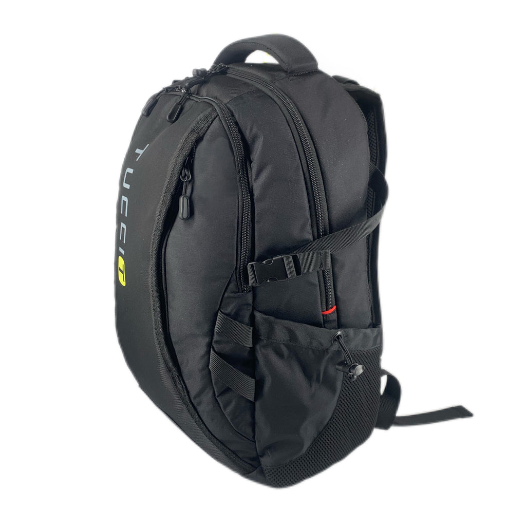 TUCCI Italy TrailTracker 18.5" Backpack – Black, Multi‑Pocket Organizer, Laptop Compartment, Padded Back, Side Bottle Pockets