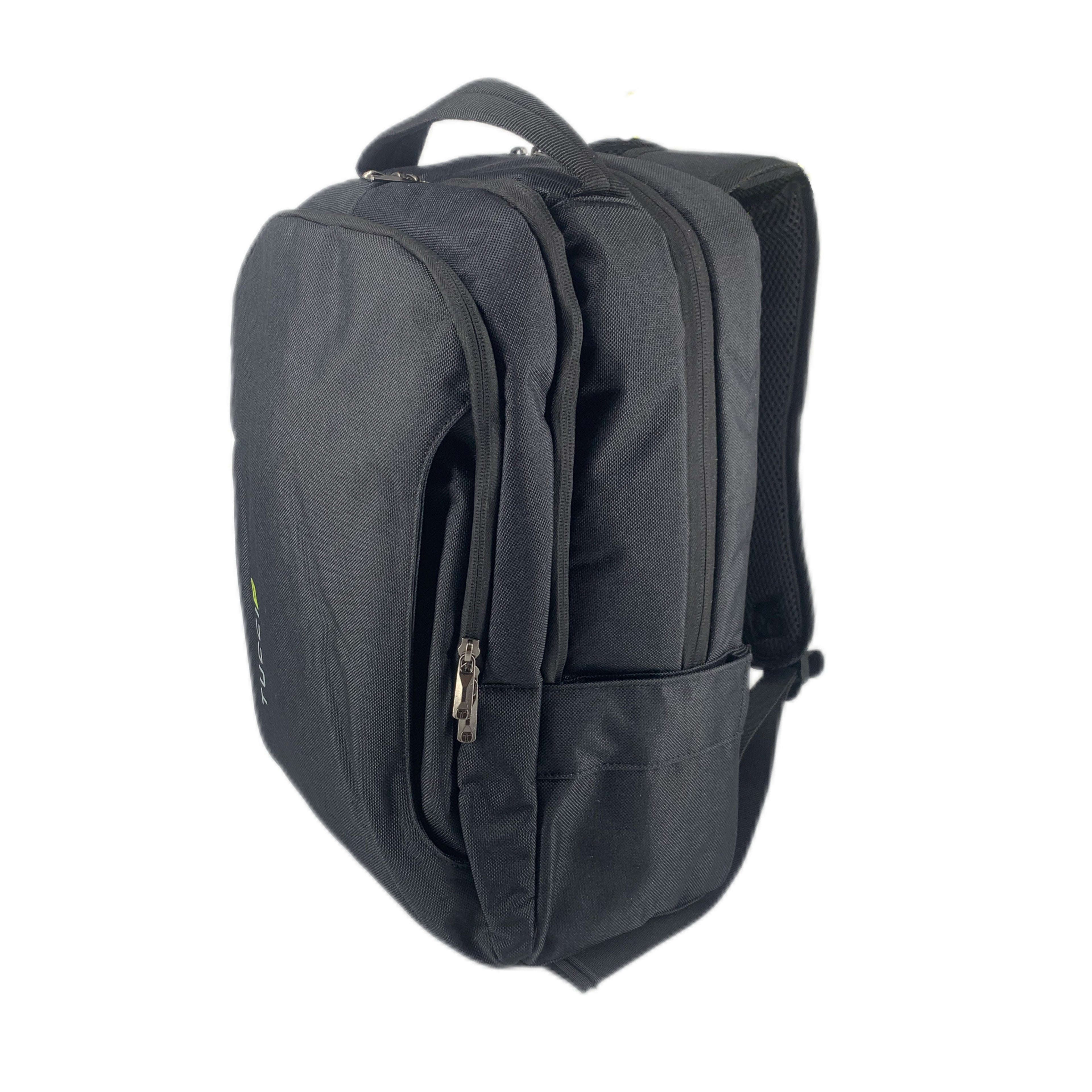 TUCCI Italy Adventurer 17" Backpack – Black, Lightweight Travel Pack with Laptop Compartment, Water Bottle Pockets, Padded Straps