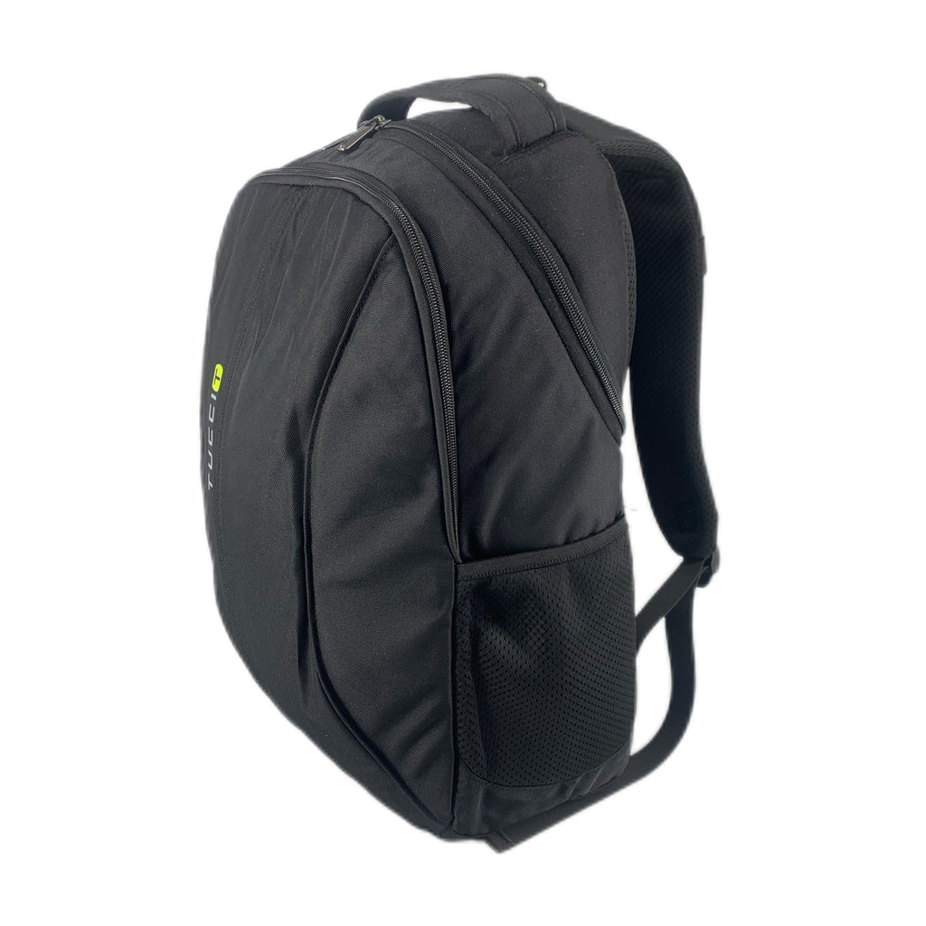 TUCCI Italy Dynamo 17.7" Backpack – Black, Lightweight Daily Pack with Laptop Compartment, Organizer Pockets, Water Bottle Storage