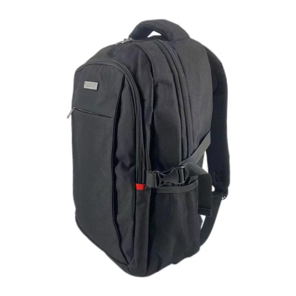 TUCCI Italy Scout 18.11" Backpack – Black, Multi‑Pocket Organizer, Laptop Compartment, Air‑Flow Back Padding, Bottle Mesh Pockets