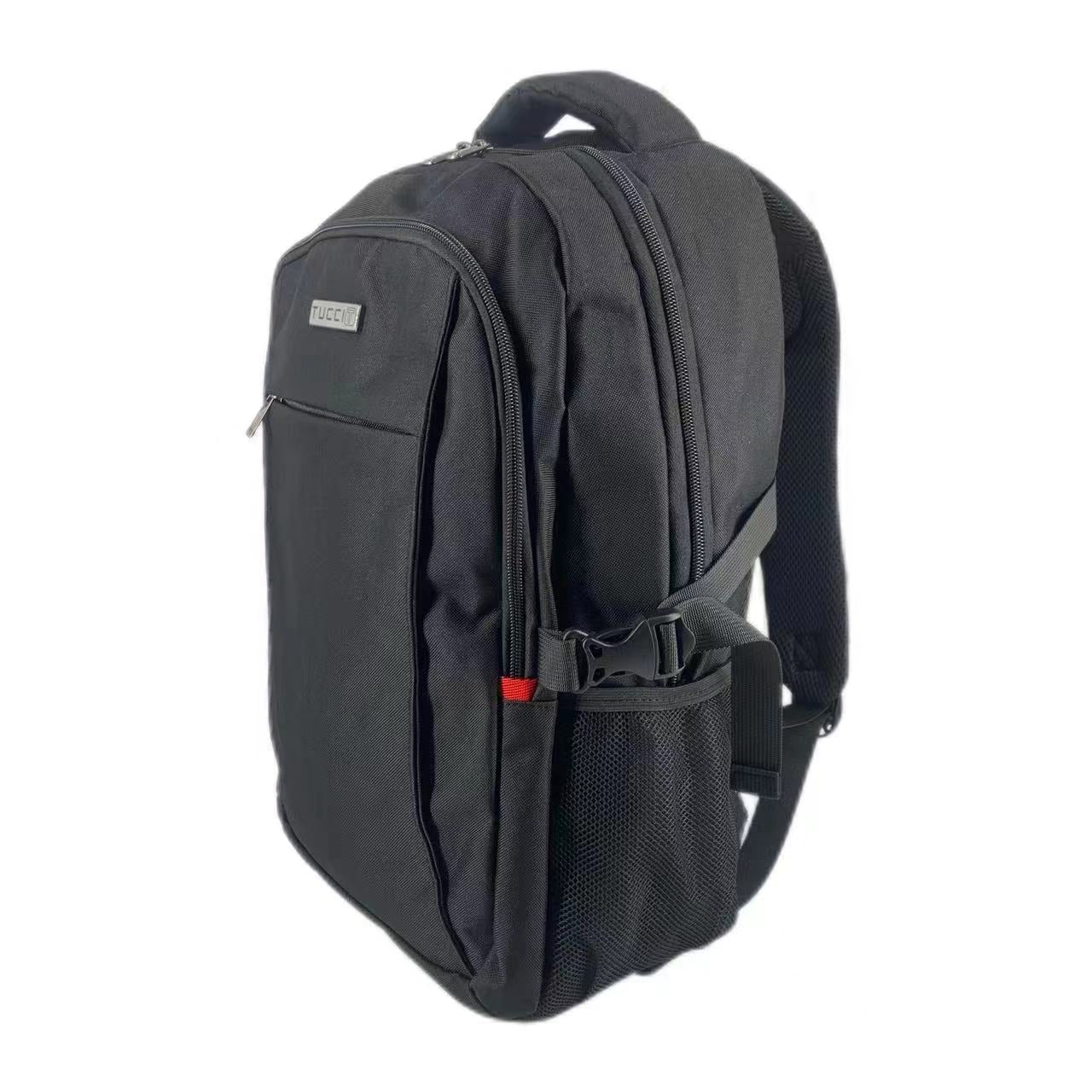 TUCCI Italy Scout 18.11" Backpack – Black, Multi‑Pocket Organizer, Laptop Compartment, Air‑Flow Back Padding, Bottle Mesh Pockets