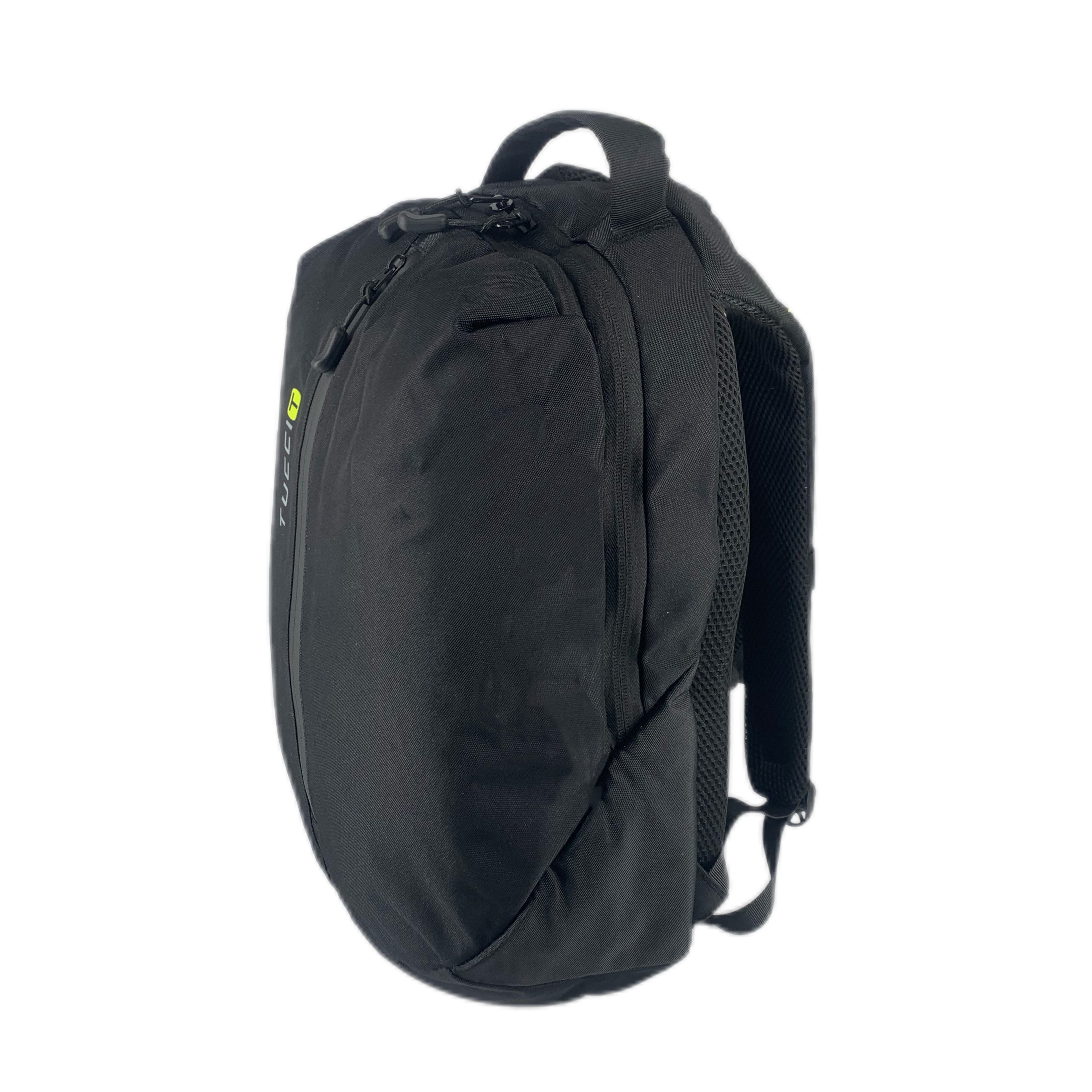 TUCCI Italy TrailBlazer 15.8" Backpack – Black, Reflective Safety Strip, Multi‑Pocket Organizer, Laptop Compartment, Water Bottle Pockets