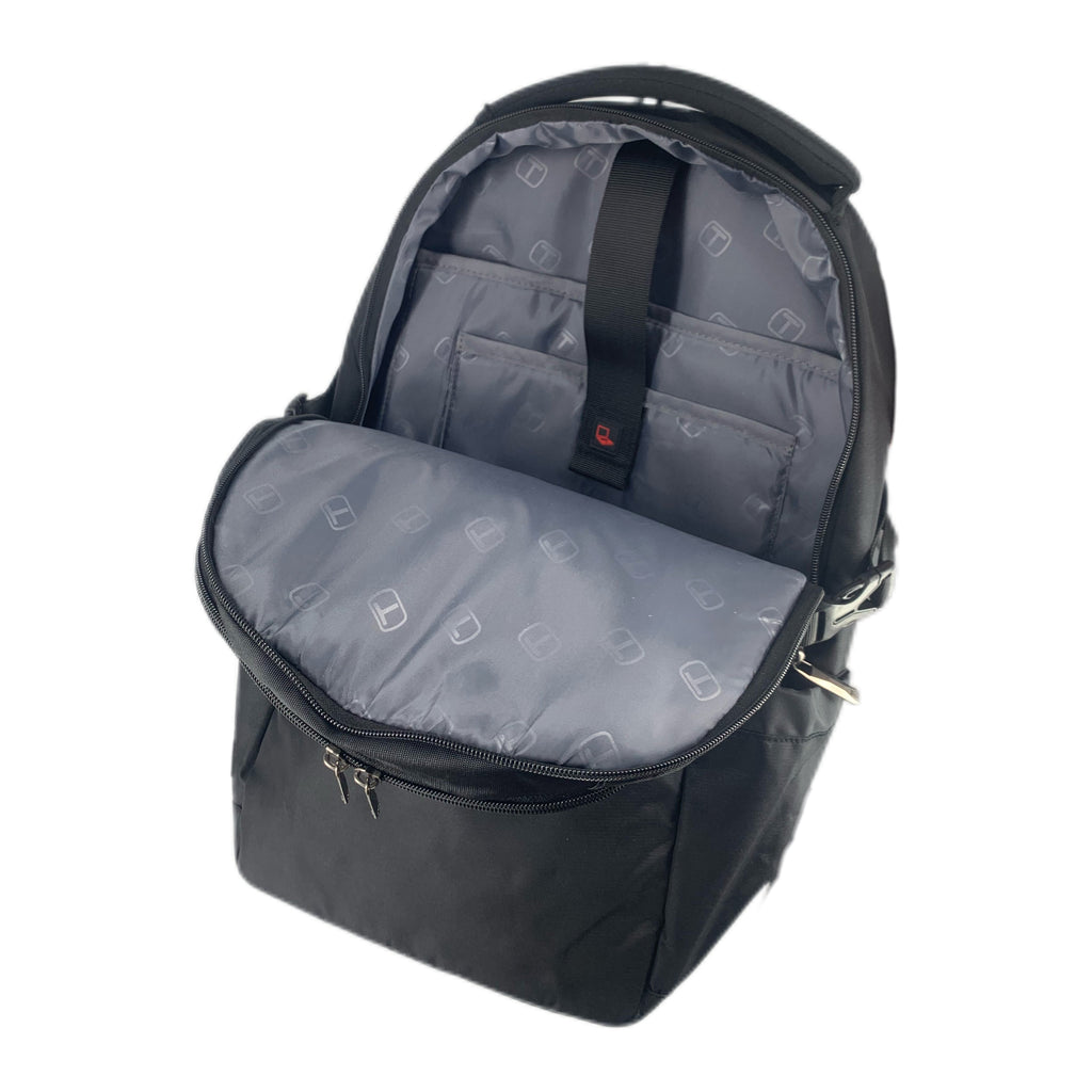TUCCI Italy SportRider 18.1" Backpack – Black, Laptop Compartment, Hidden Back Pocket, Luggage Strap, Multi‑Organizer Design
