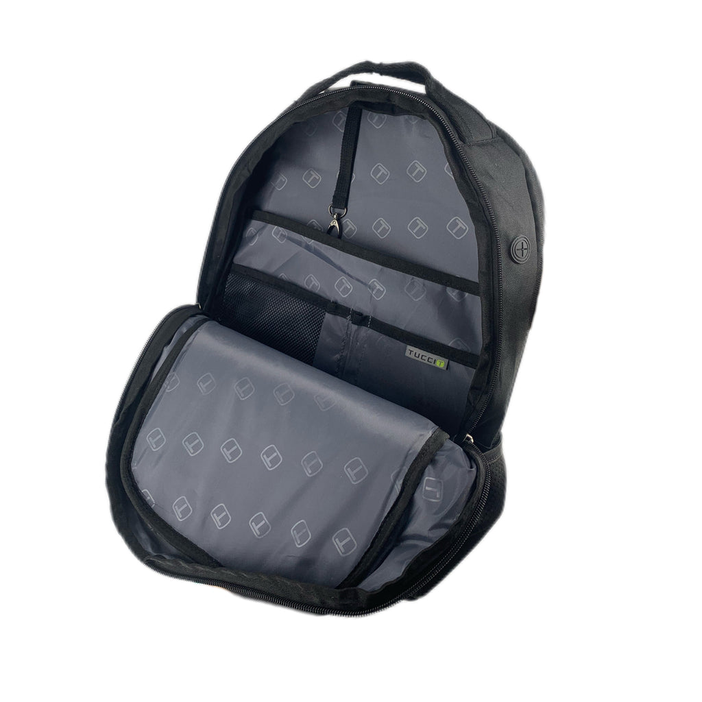 TUCCI Italy CityRider 17.7" Backpack, Multi-Compartment, Laptop & Bottle Pockets, Black