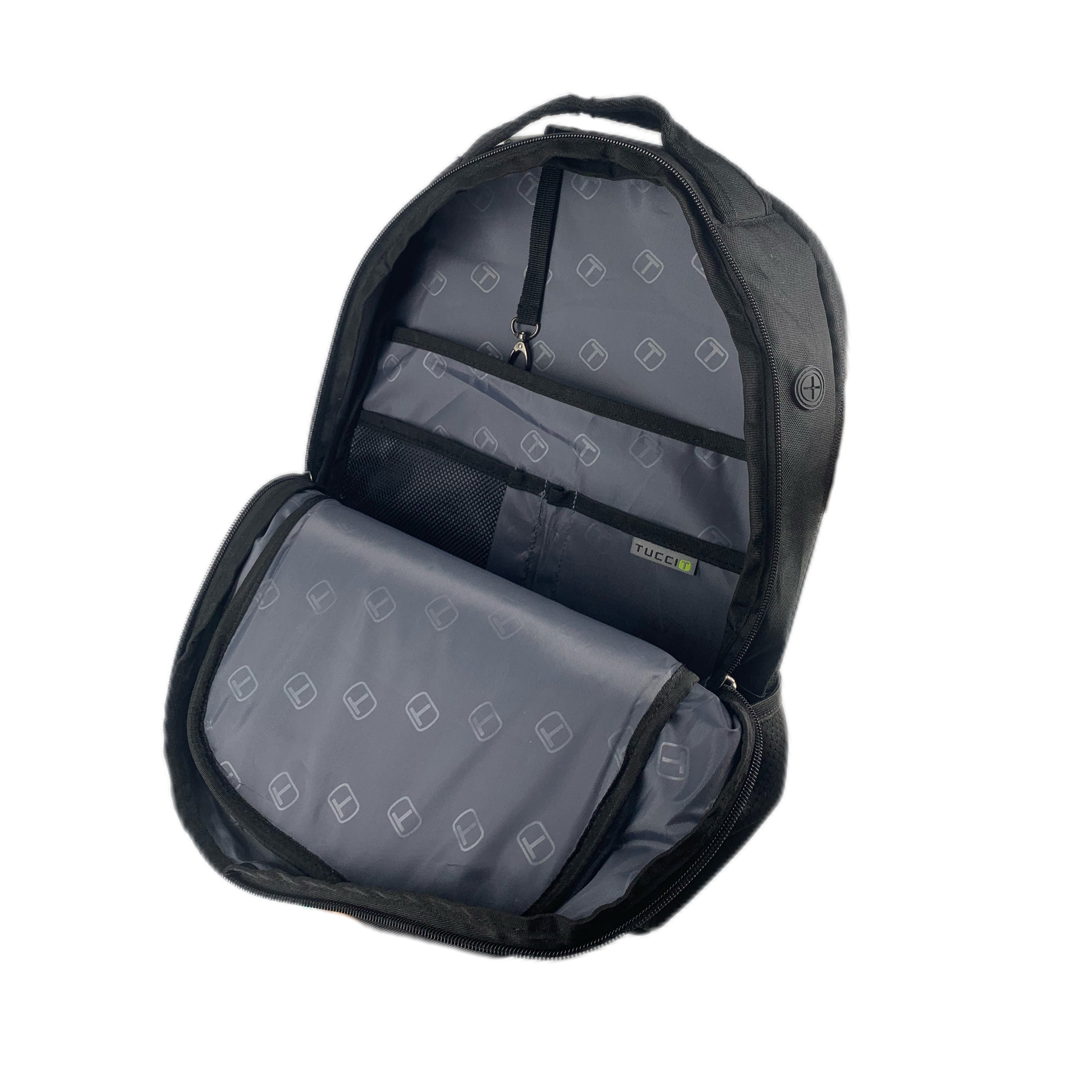 TUCCI Italy CityRider 17.7" Backpack, Multi-Compartment, Laptop & Bottle Pockets, Black
