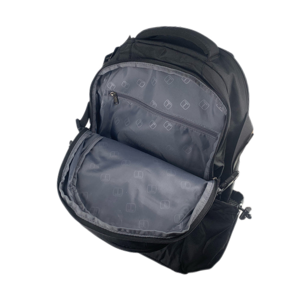 TUCCI Italy HitchHiker 19.7" Backpack – Black, Multi‑Compartment Organizer, Laptop Pocket, Breathable Back, Water Bottle Pockets