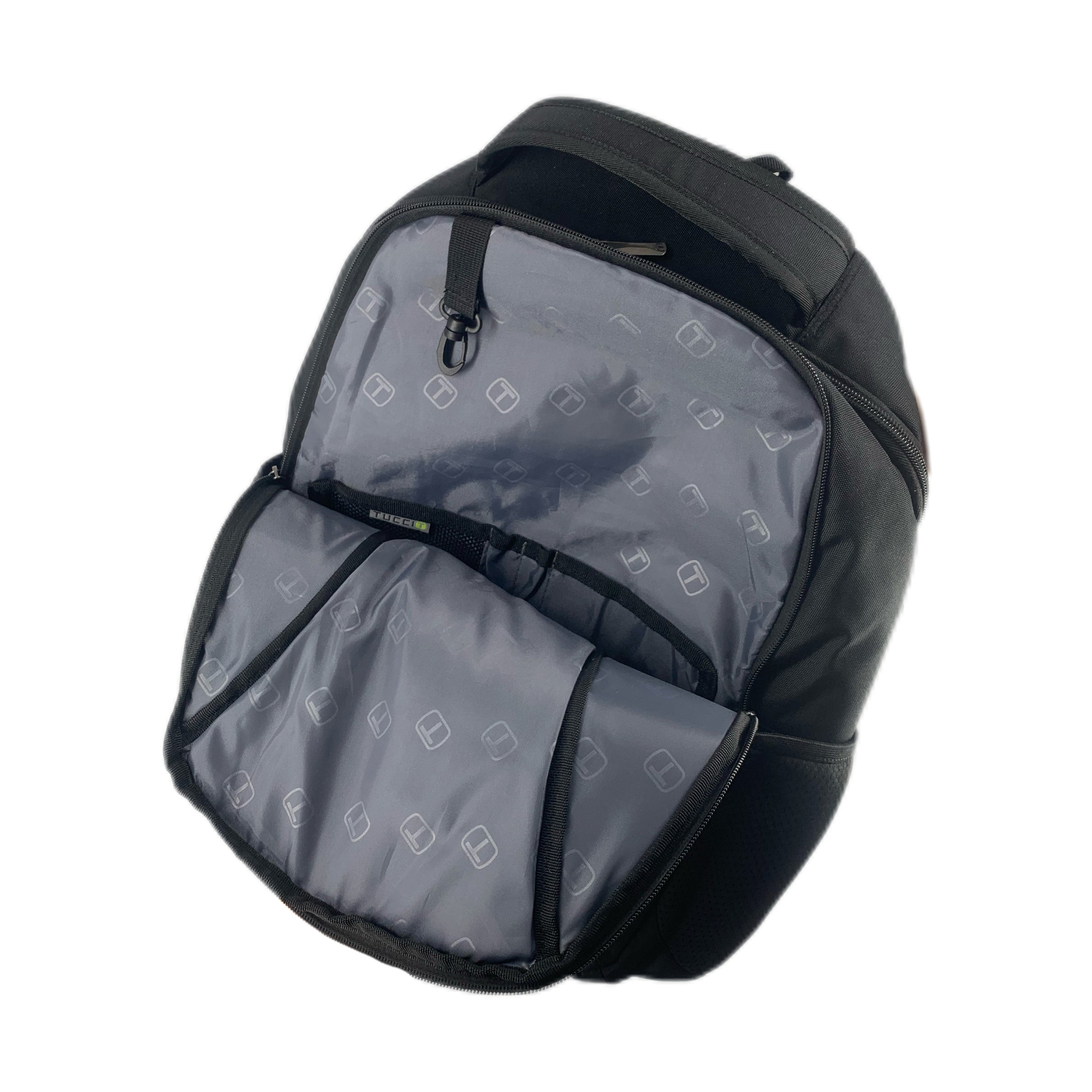 TUCCI Italy Dynamo 17.7" Backpack – Black, Lightweight Daily Pack with Laptop Compartment, Organizer Pockets, Water Bottle Storage