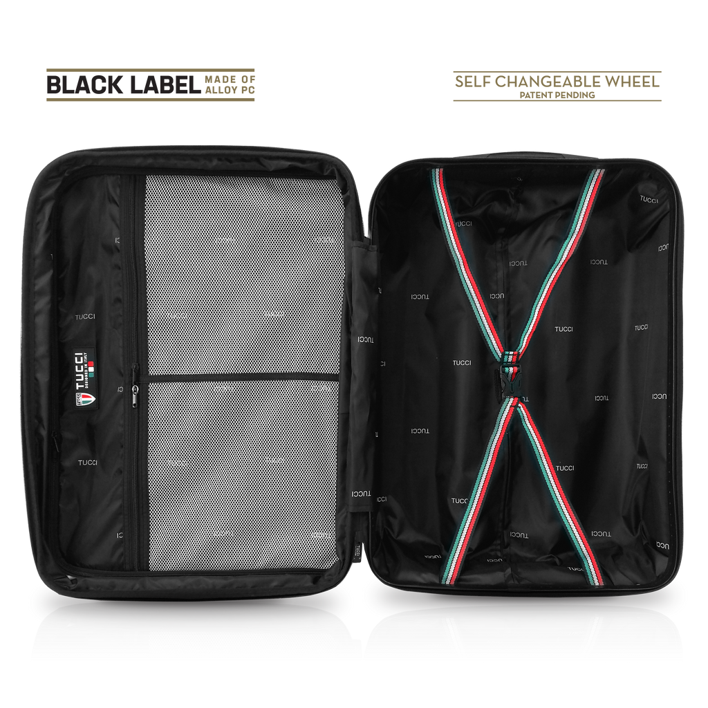 TUCCI Italy LETIZIA (20", 24", 28") Expandable Spinner Wheel Suitcase Black