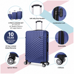 Tucci Primo Italy Resistenza 3-Piece Expandable Hardside Luggage Set with Spinner Wheels & Built-in Lock, Lightweight ABS Suitcases, 20"/26"/30"