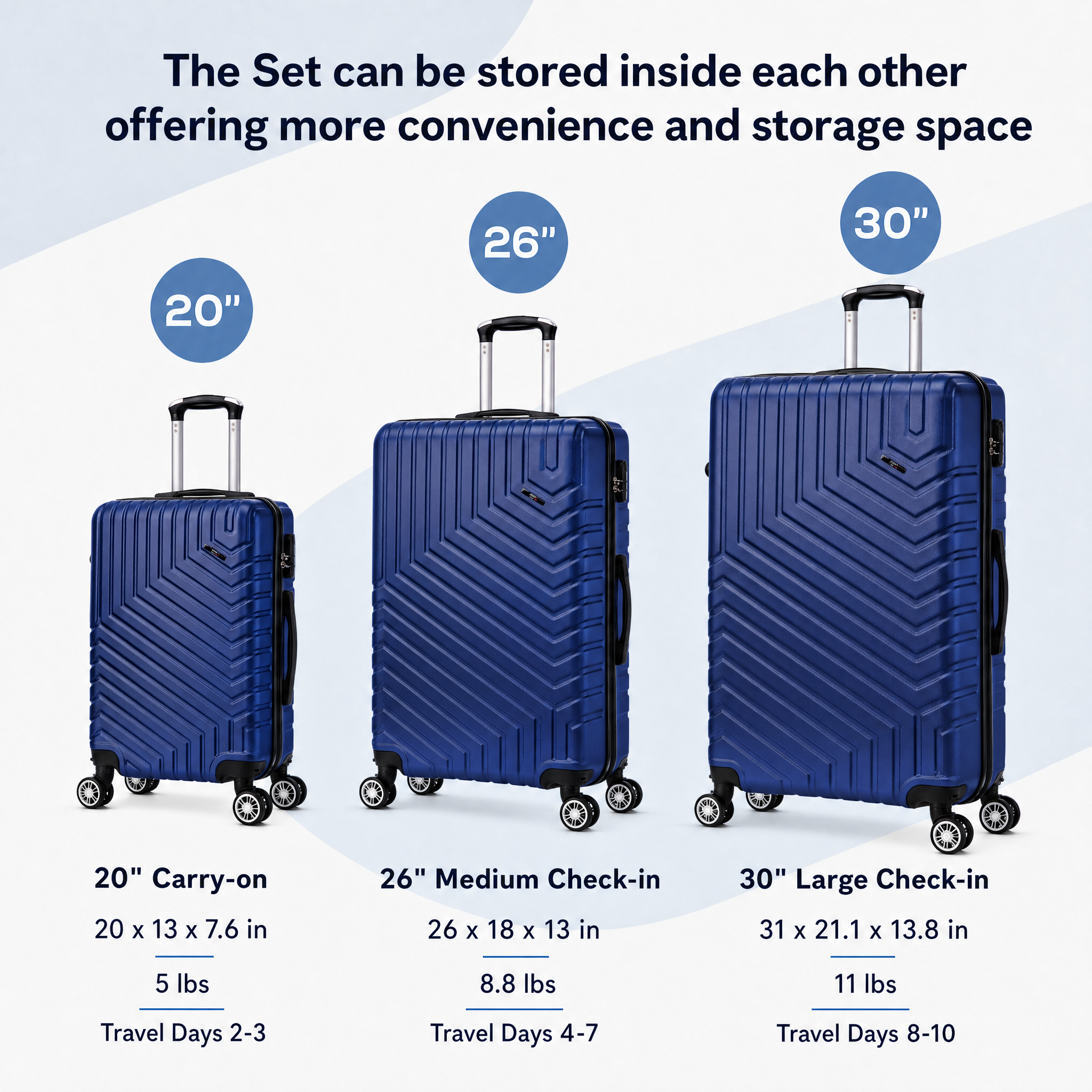 Tucci Primo Italy Resistenza 3-Piece Expandable Hardside Luggage Set with Spinner Wheels & Built-in Lock, Lightweight ABS Suitcases, 20"/26"/30"
