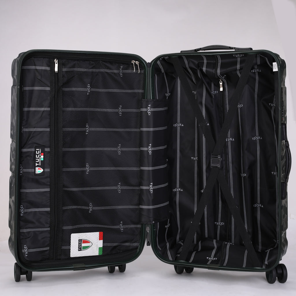 Tucci British Camo Expandable Hardside Spinner Luggage Set, 20/28/30 Inches