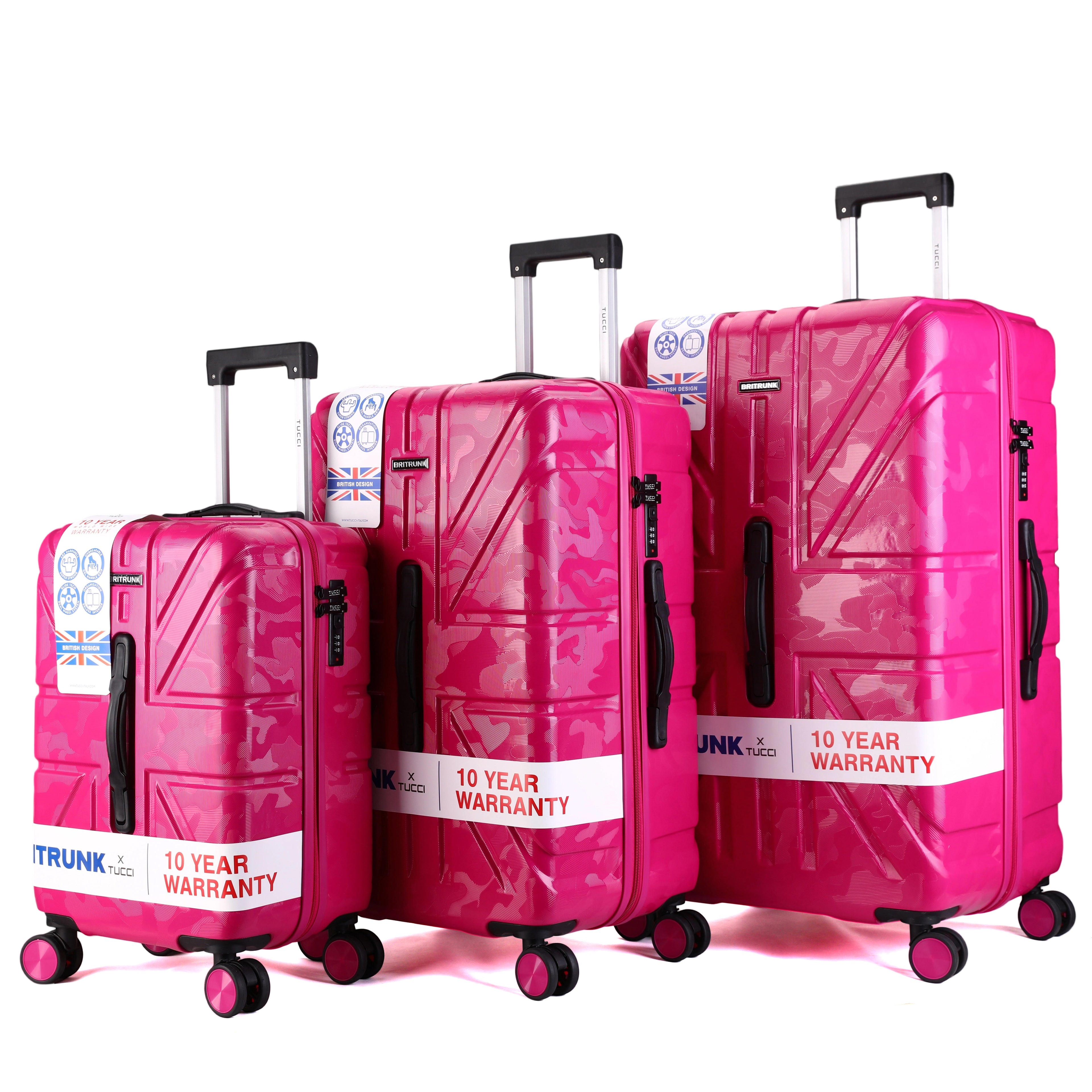 Tucci British Camo Expandable Hardside Spinner Luggage Set, 20/28/30 Inches
