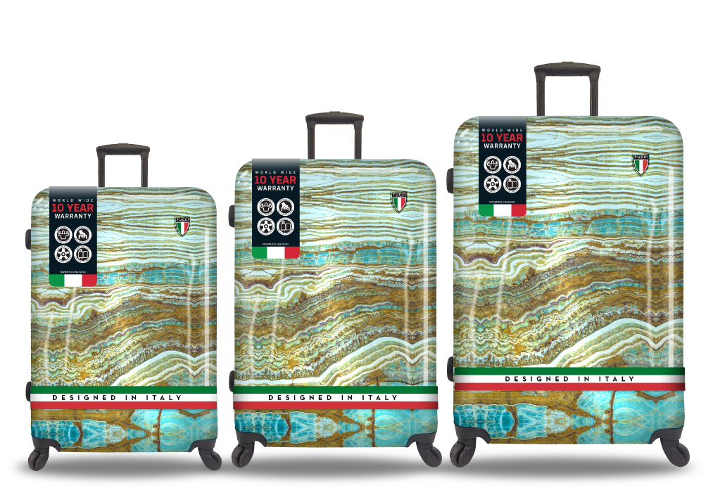 TUCCI Italy Earth Art Emerald Marble 3 PC Set (20", 24", 28") Luggage Suitcase