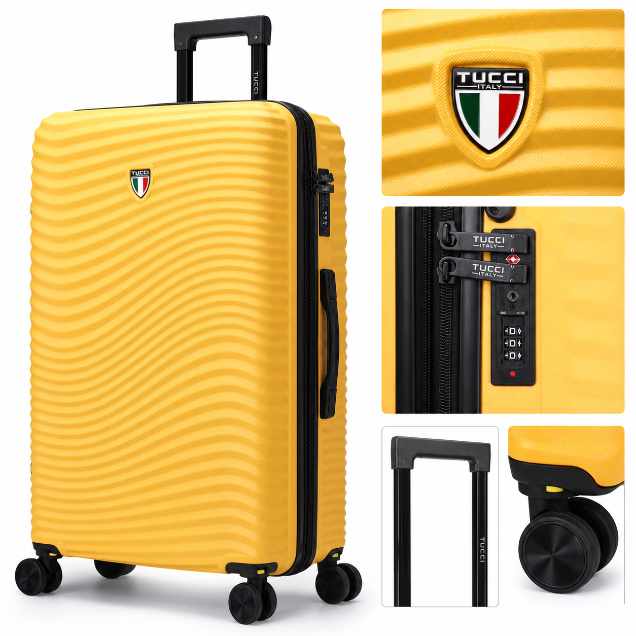 Tucci Italy Spettro 3-Piece Hardside Luggage Set, PC Composite High Gloss Spinner Suitcases with TSA Lock, 20/28/30 in
