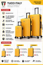 Tucci Italy Spettro 3-Piece Hardside Luggage Set, PC Composite High Gloss Spinner Suitcases with TSA Lock, 20/28/30 in