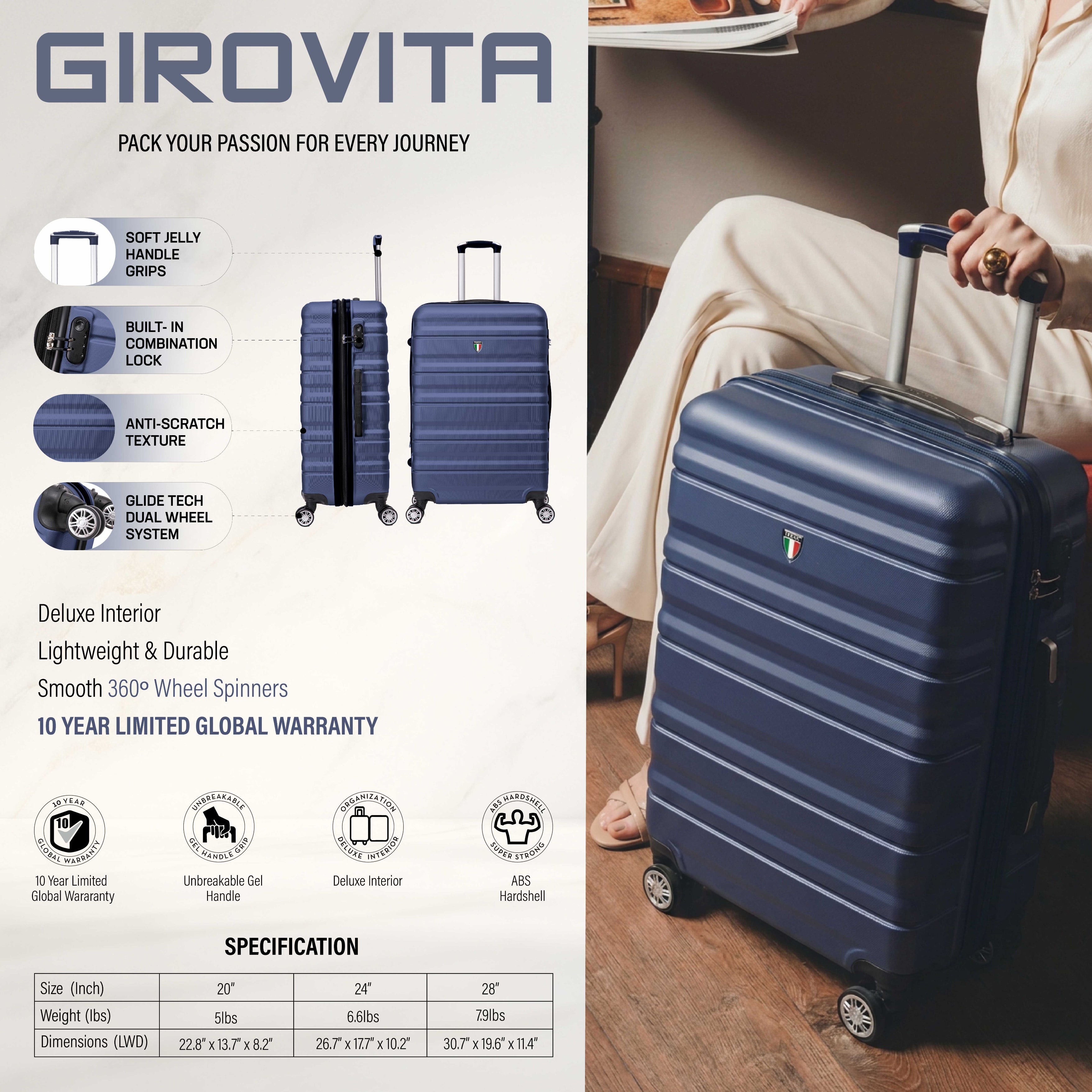 TUCCI Italy GIROVITA 3PC Hardside Luggage Set (20", 24", 28")